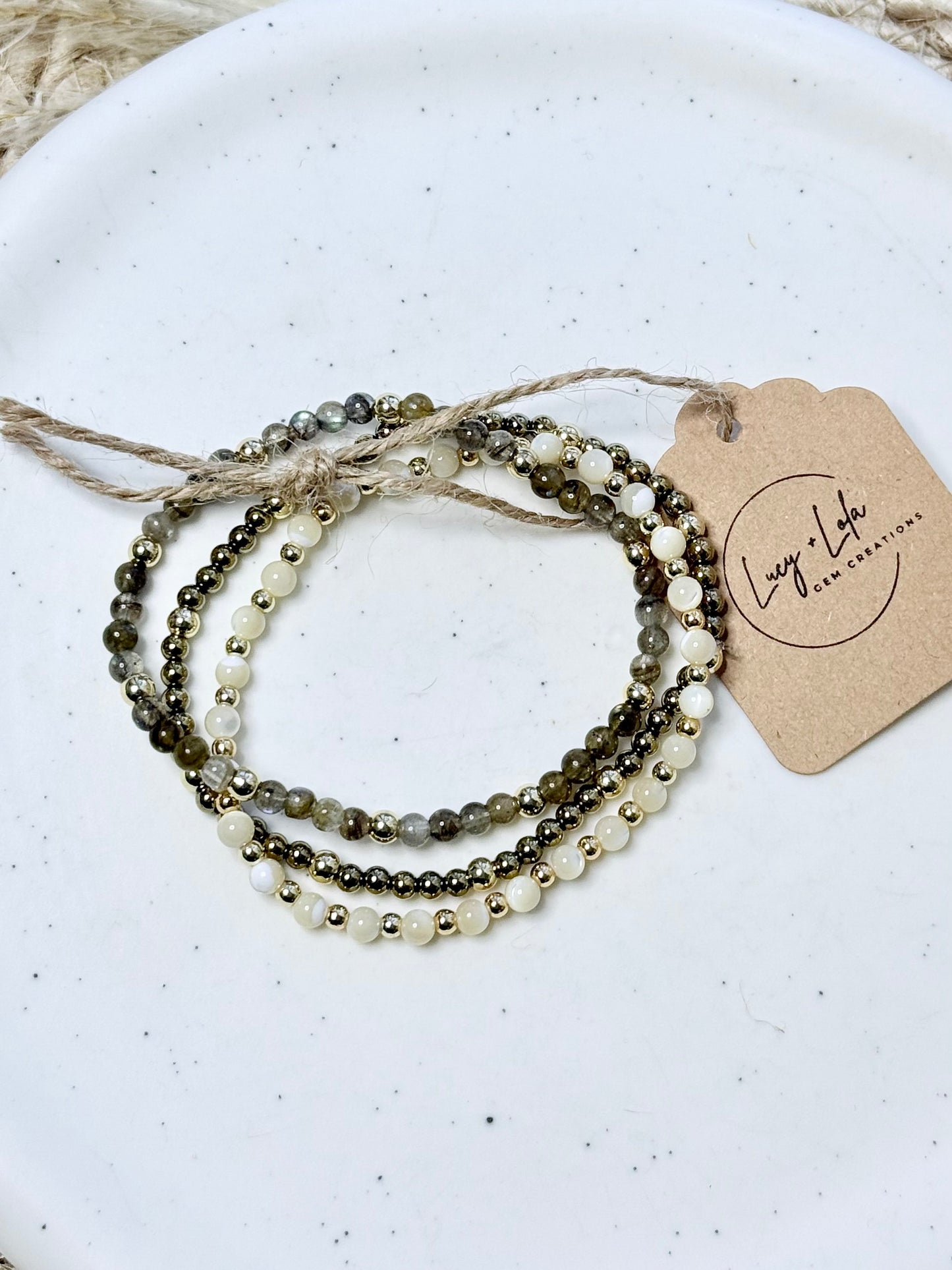 Labradorite + Hematite in Gold Stack (3-stack)