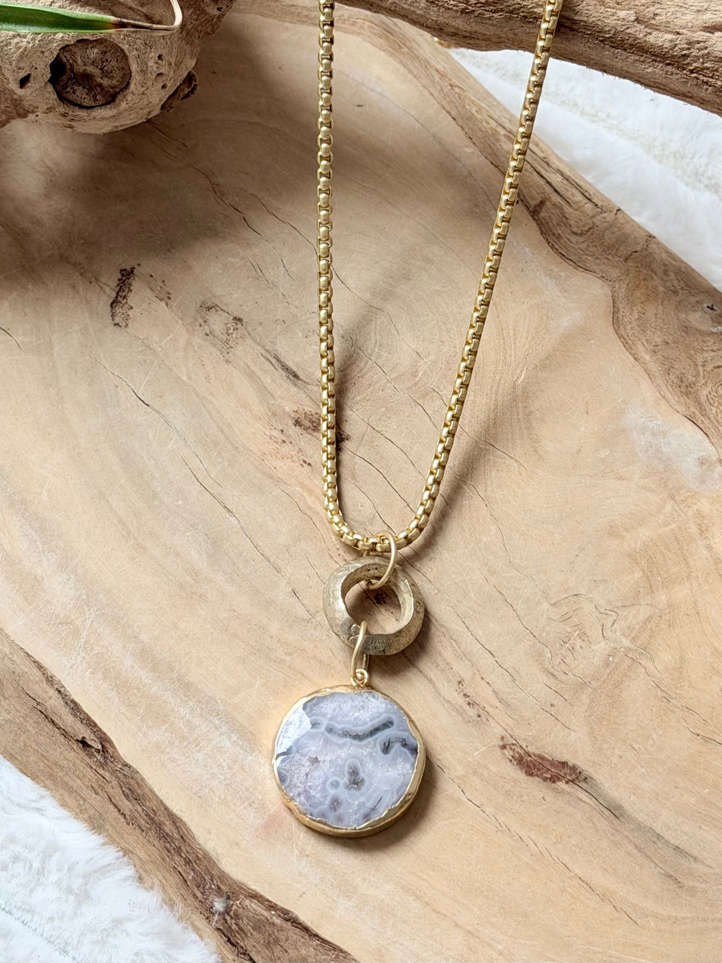 Druzy Agate + Matte Gold Necklace