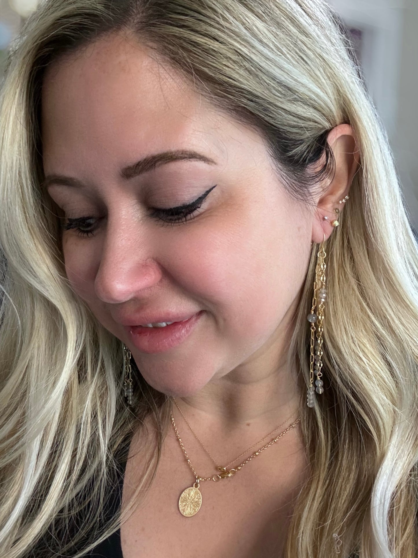 Labradorite + Matte Gold Dangle Earrings