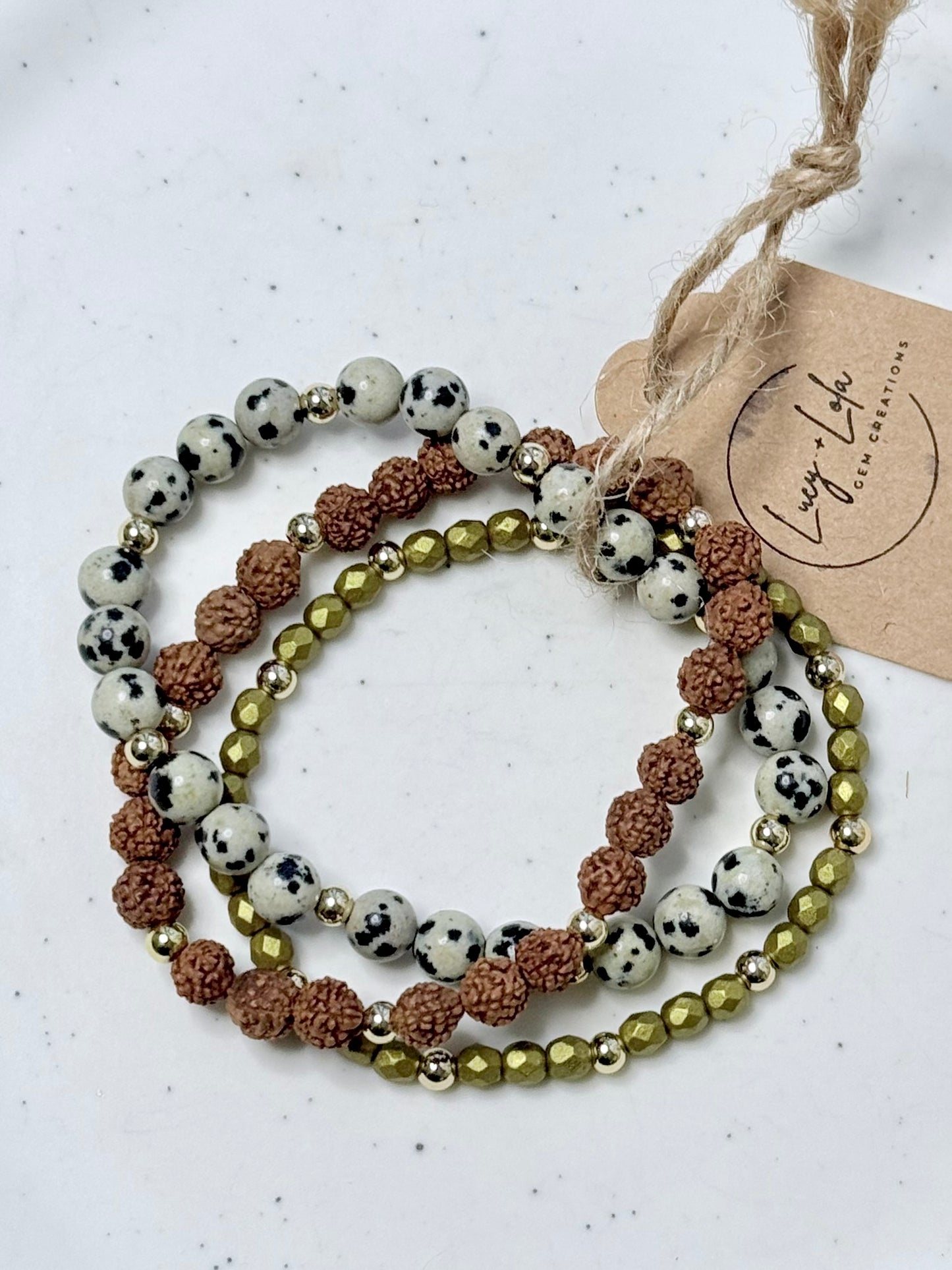 Dalmatian Jasper + Cream in Silver Stack (3-stack)