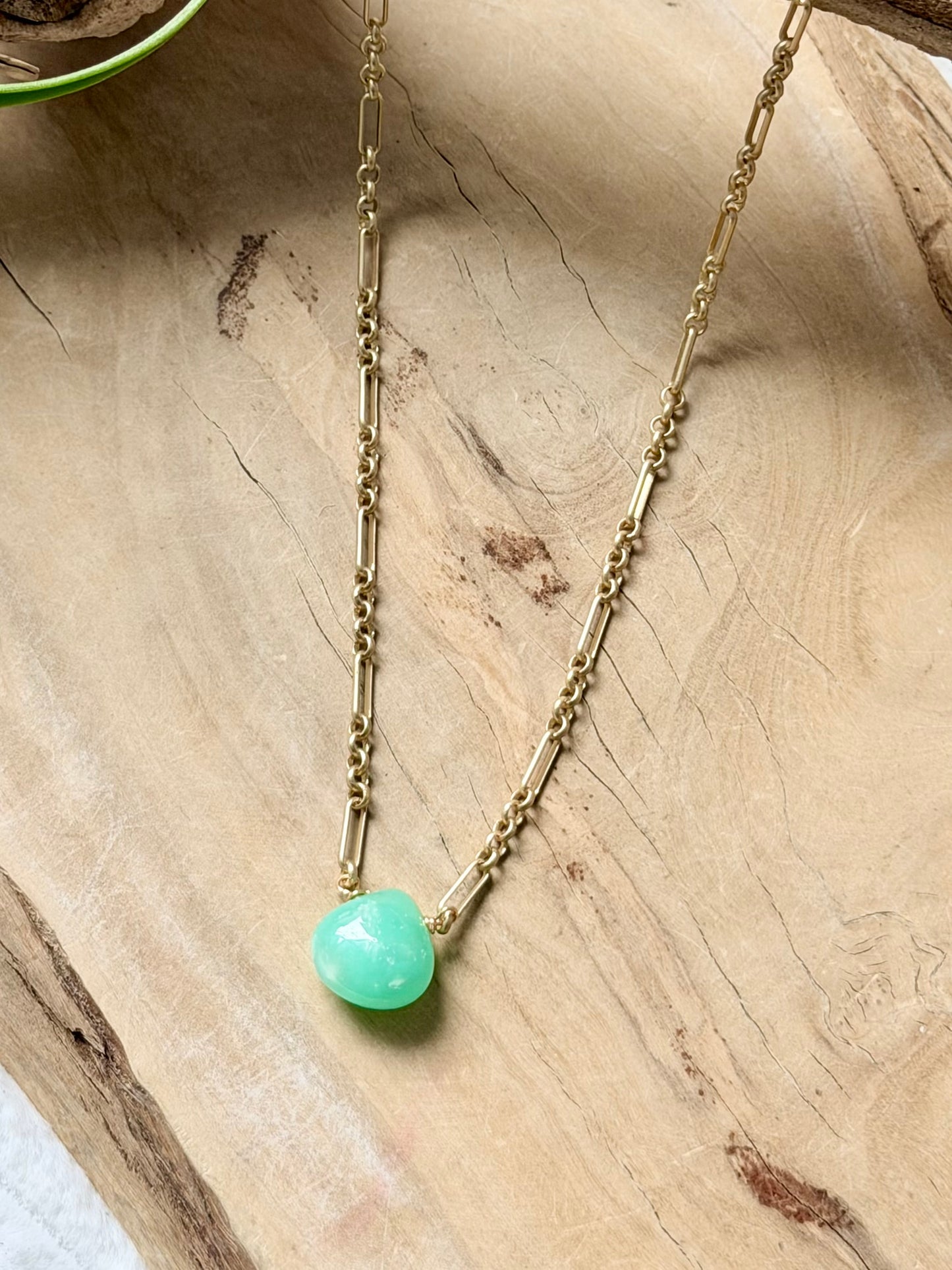 Australian Chrysoprase + Matte Gold Necklace