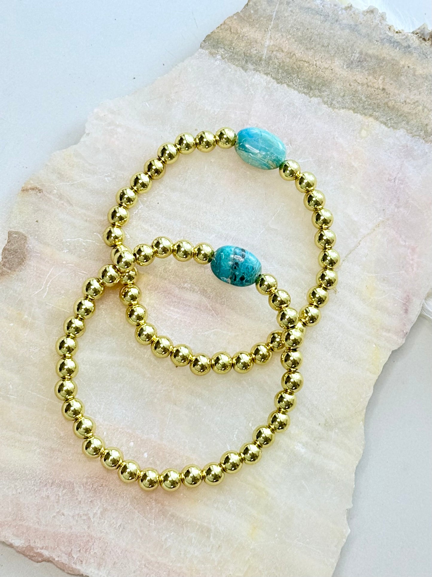 Blue Peruvian Opal + Gold Beaded Bracelet