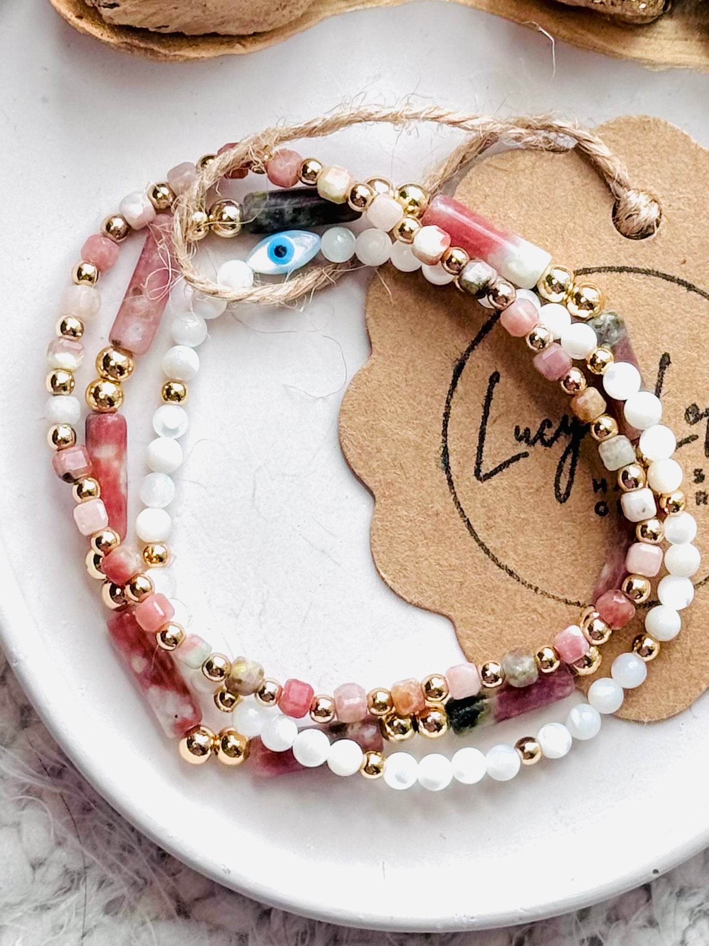 Plum Blossom Jasper + Gold Stack (3-stack)