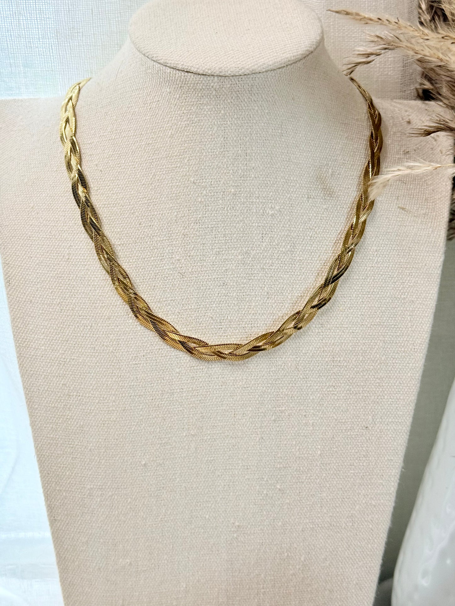 Gold Braided Herringbone Necklace