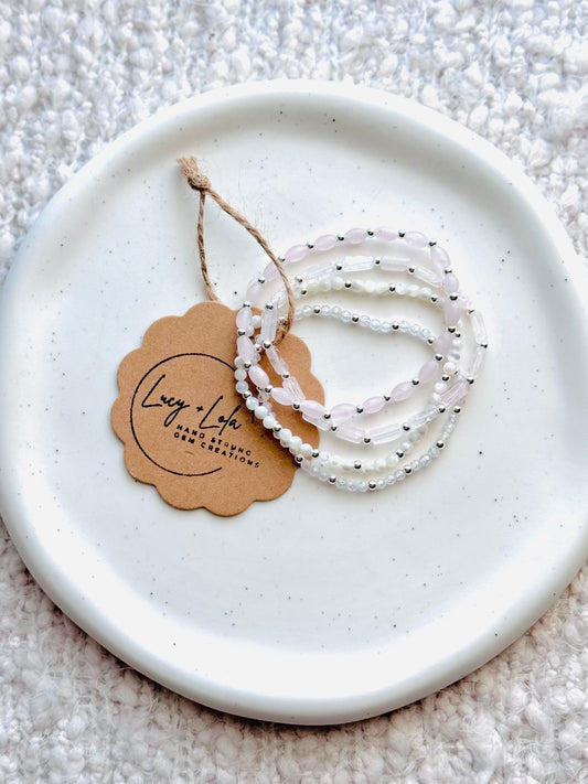 White + Pink in Silver (4-stack)