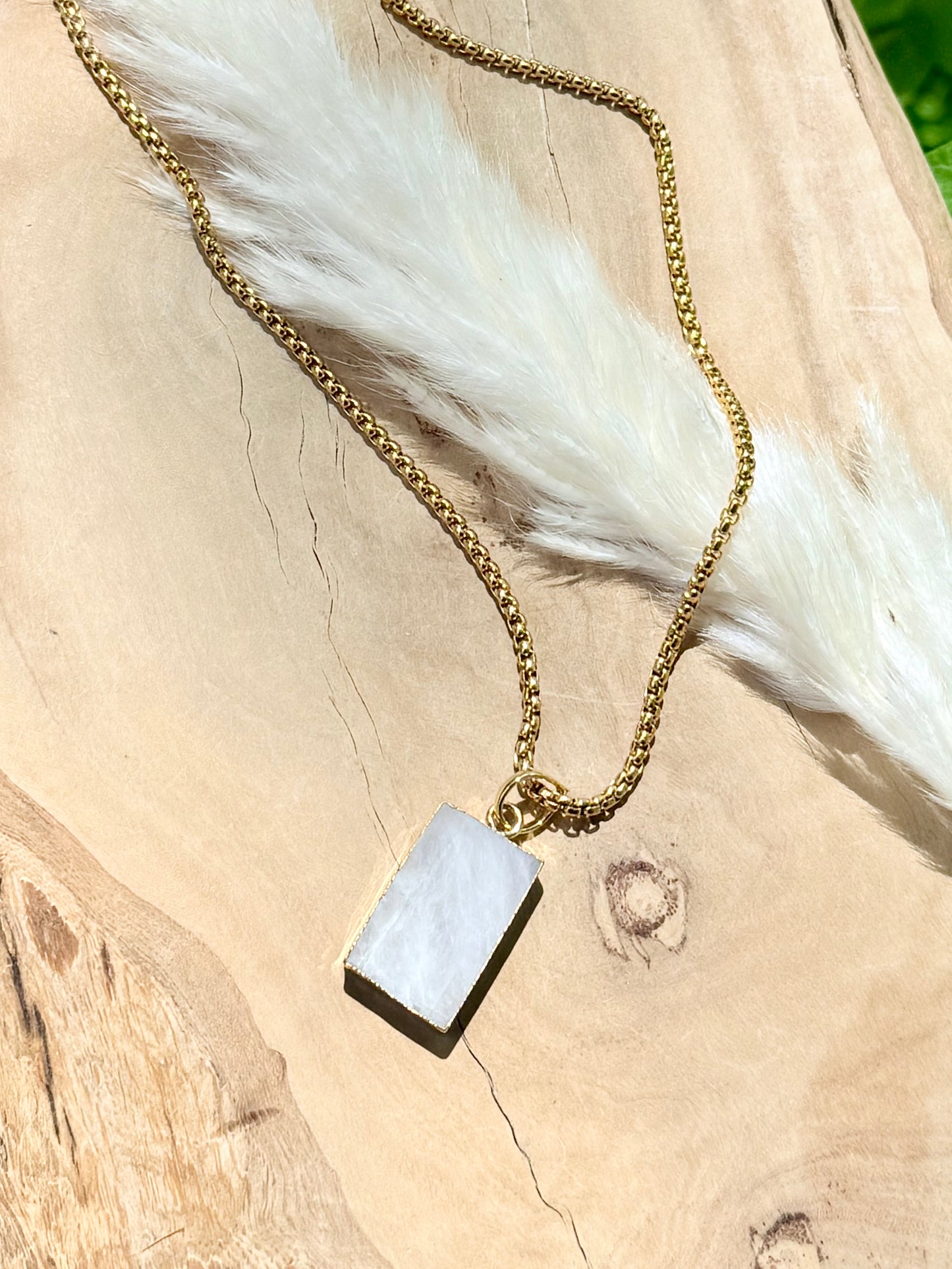 Rainbow Moonstone + Gold Pendant Necklace