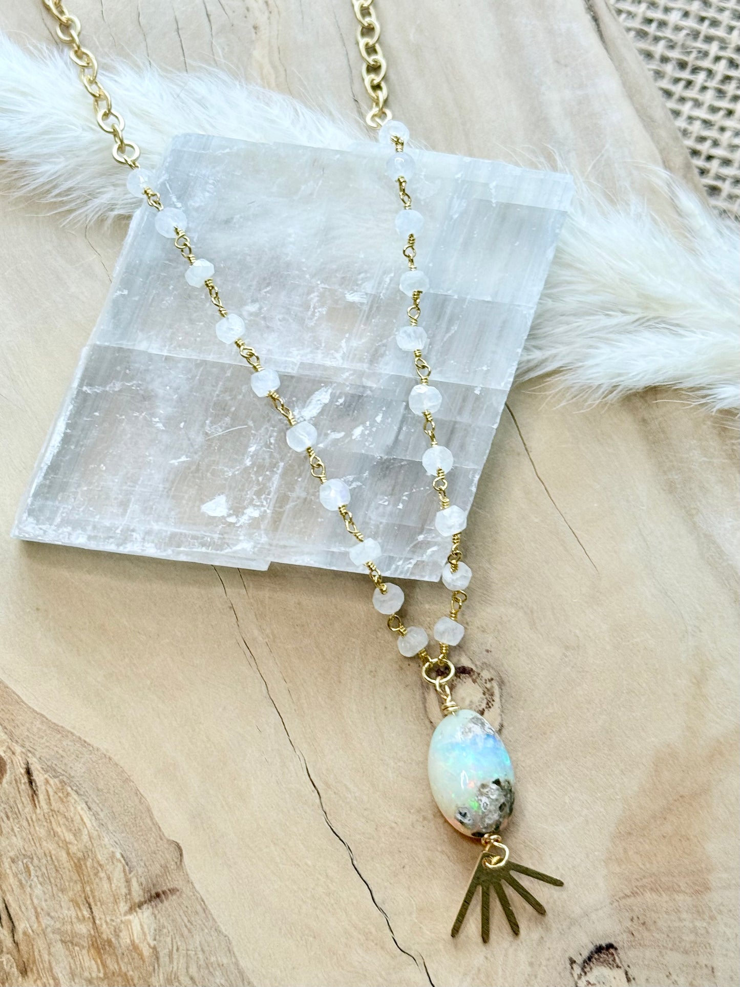 Rustic Ethiopian Opal + Moonstone Matte Gold Necklace
