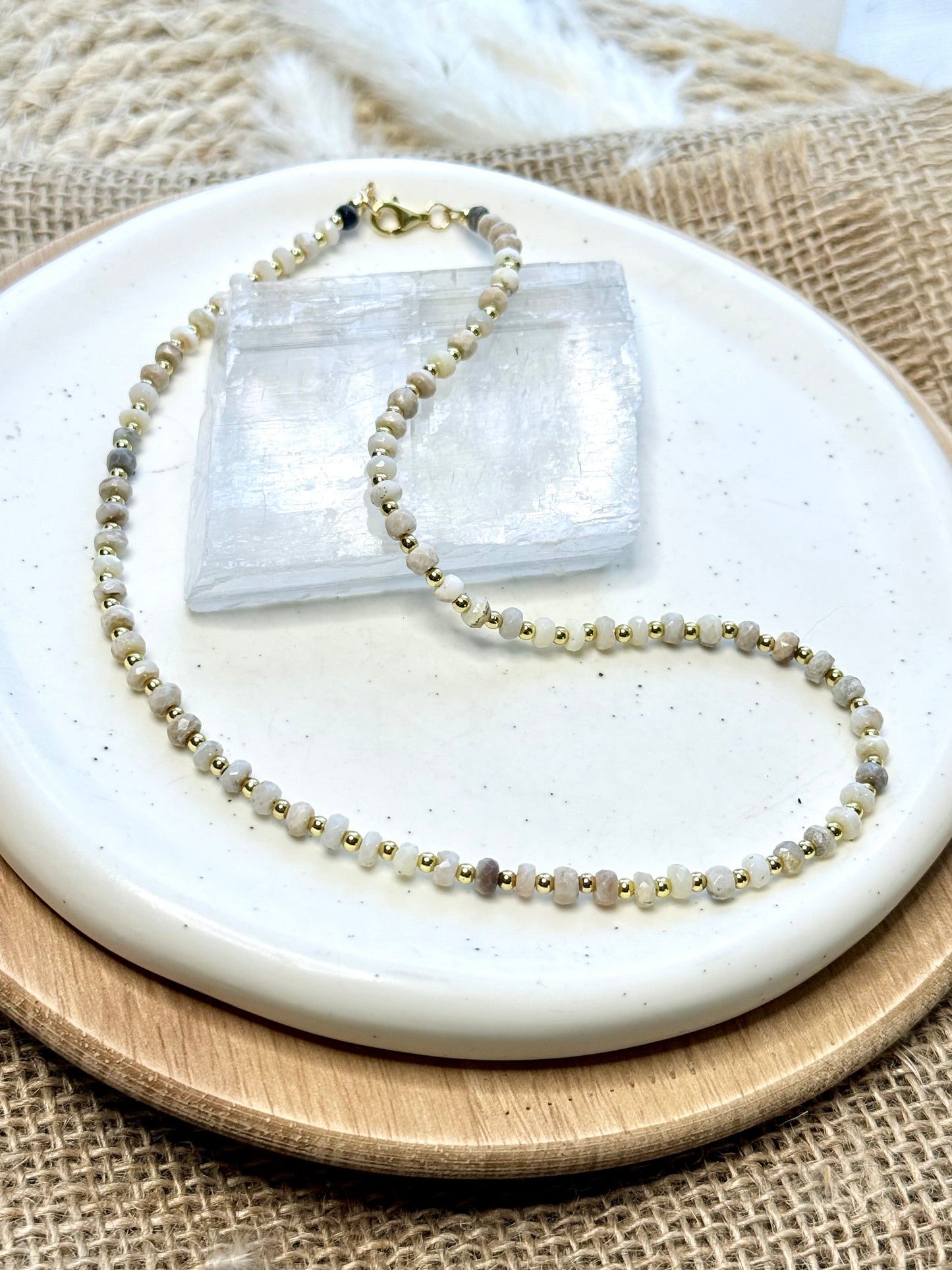 Australian Opal + Gold Beaded Necklace