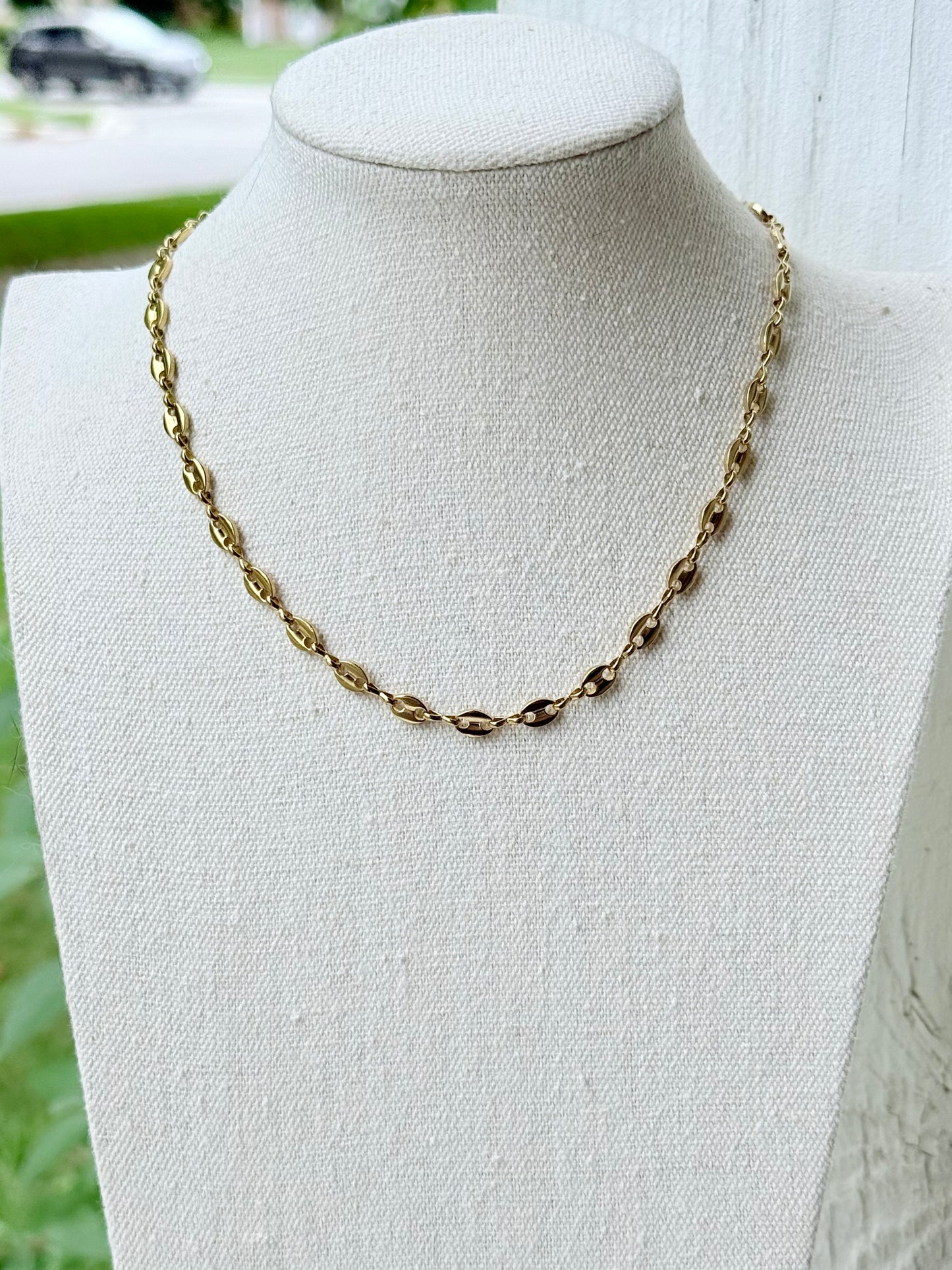 Gold Stainless Steel Coffee Bean Chain Necklace
