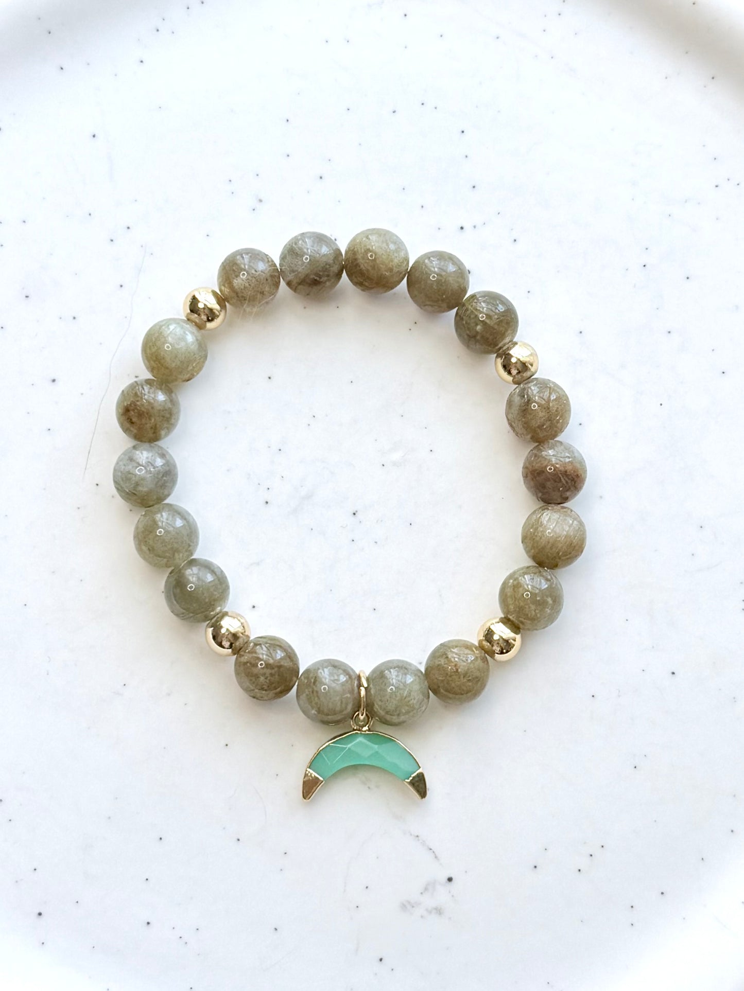 Golden Labradorite + Chrysoprase Gemstone Pendant Bracelet