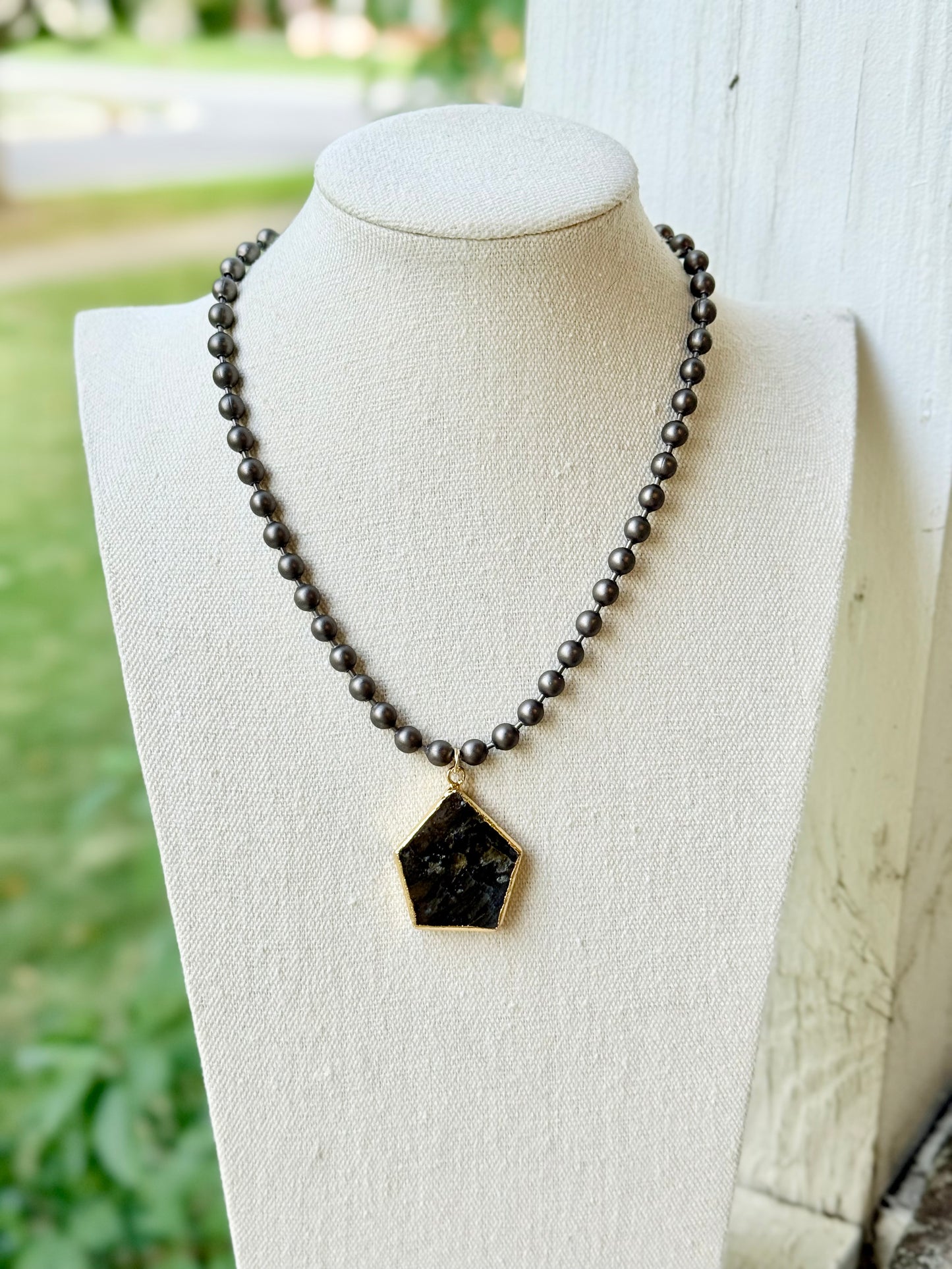 Labradorite + Matte Gunmetal Ball Chain Necklace