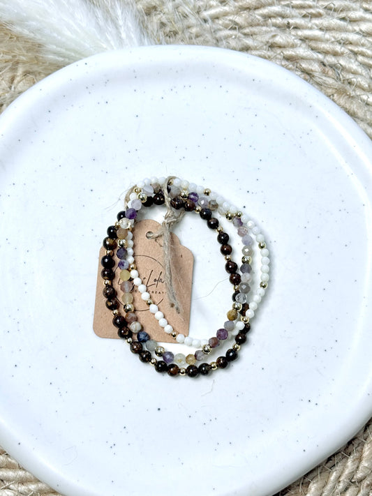 Purple Opal + Bronzite in Gold Stack (3-stack)