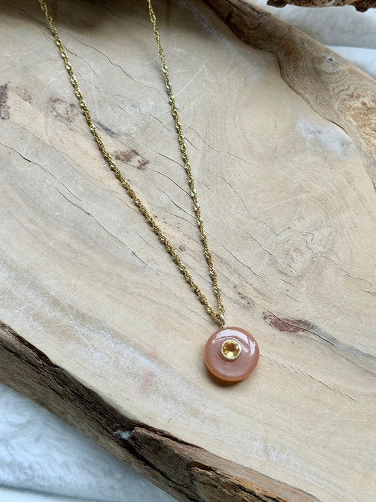 Peach Moonstone + Citrine Gold Necklace