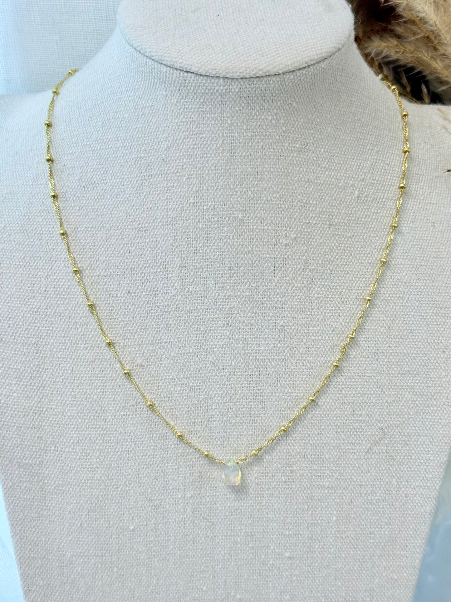 Ethiopian Opal + Matte Gold Necklace