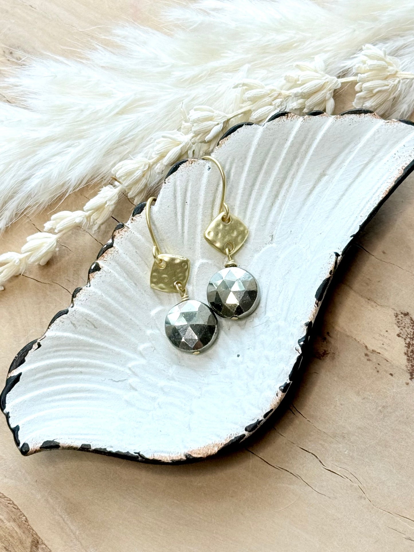 Pyrite + Matte Gold Diamond Earrings