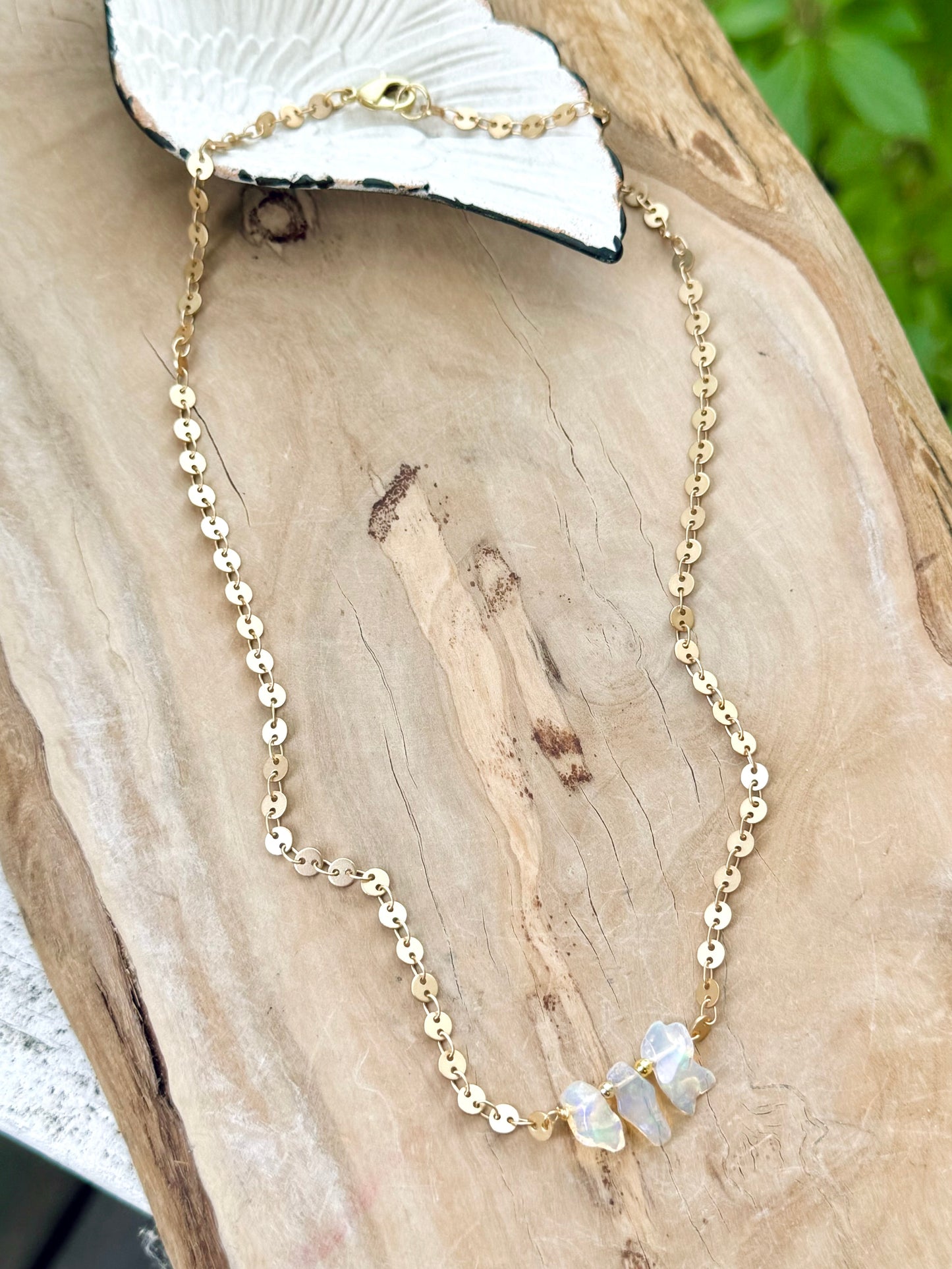 Rustic Ethiopian Opal + Matte Gold Trio Necklace