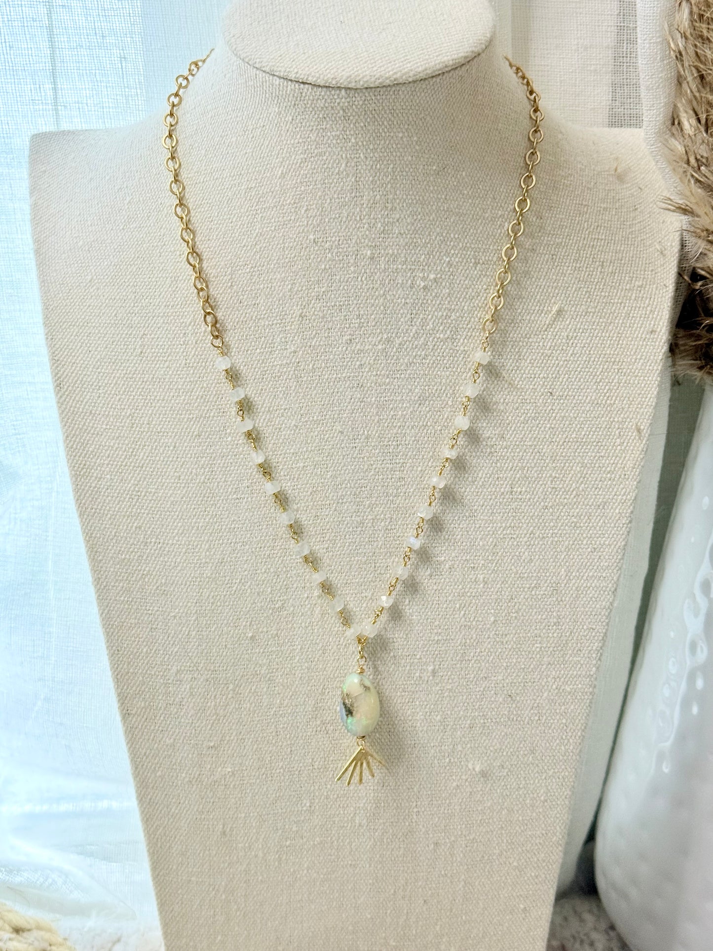 Rustic Ethiopian Opal + Moonstone Matte Gold Necklace