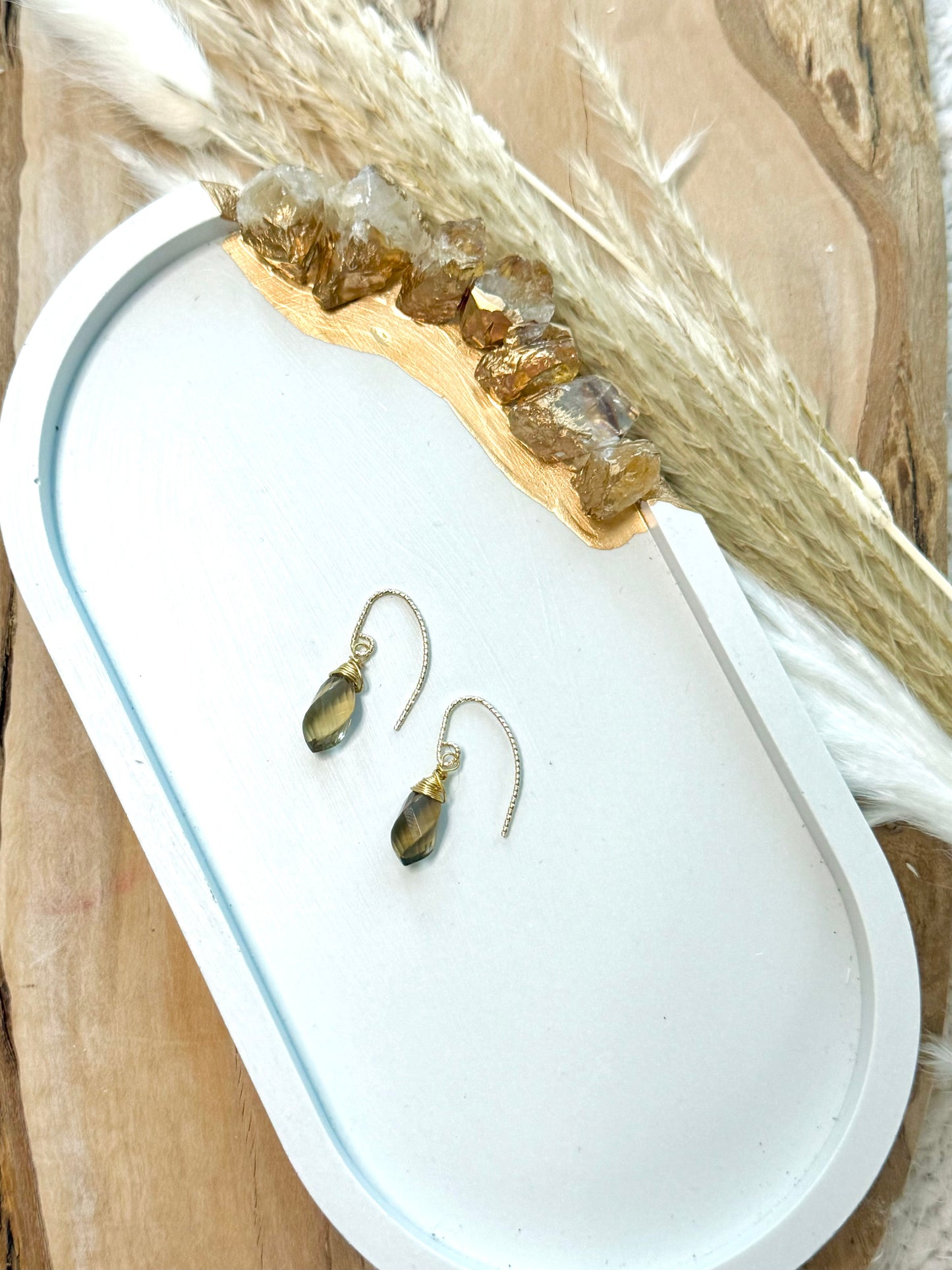 Whiskey Quartz + Gold Earrings