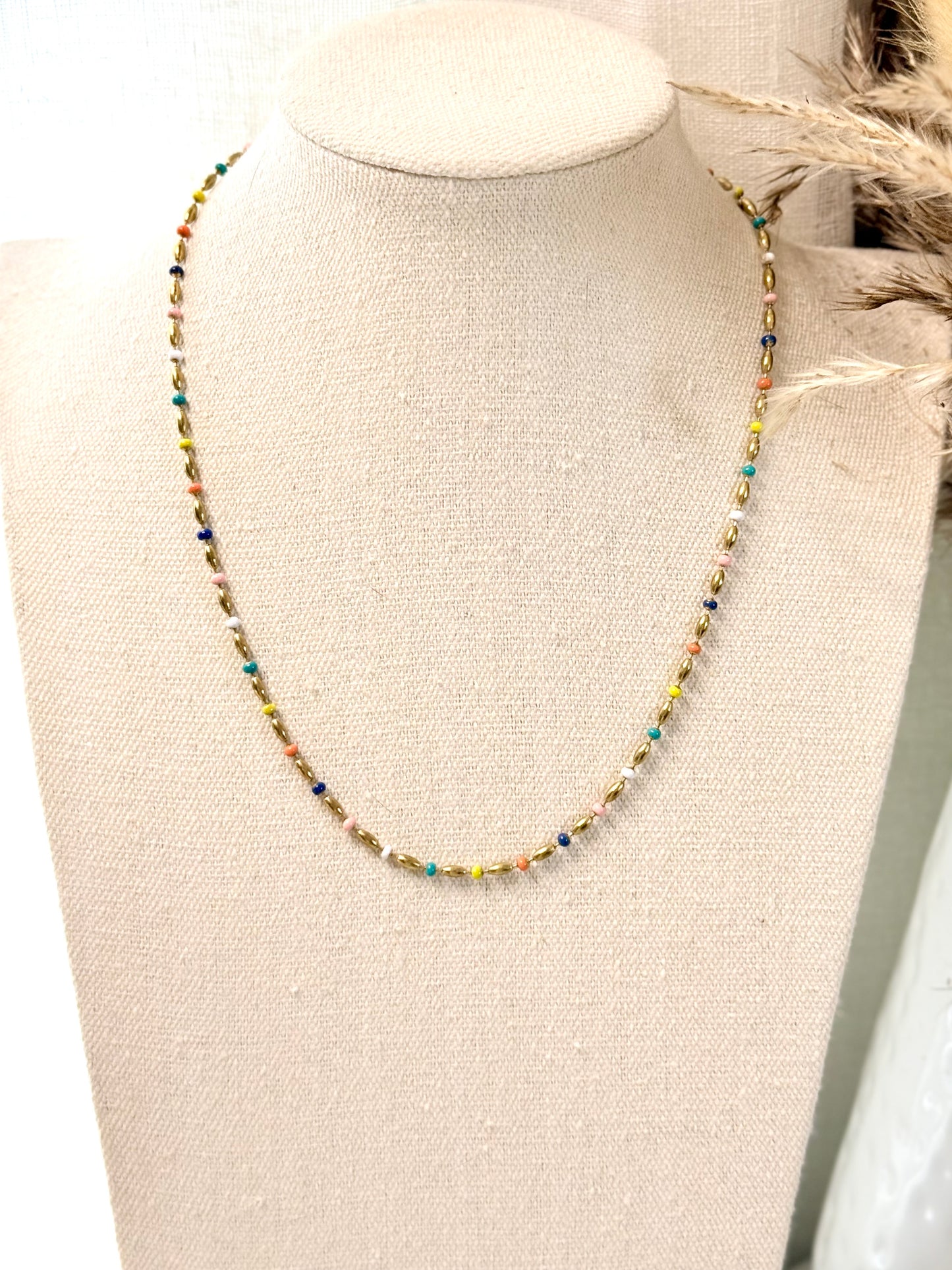 Rainbow + Gold Ball Chain Necklace