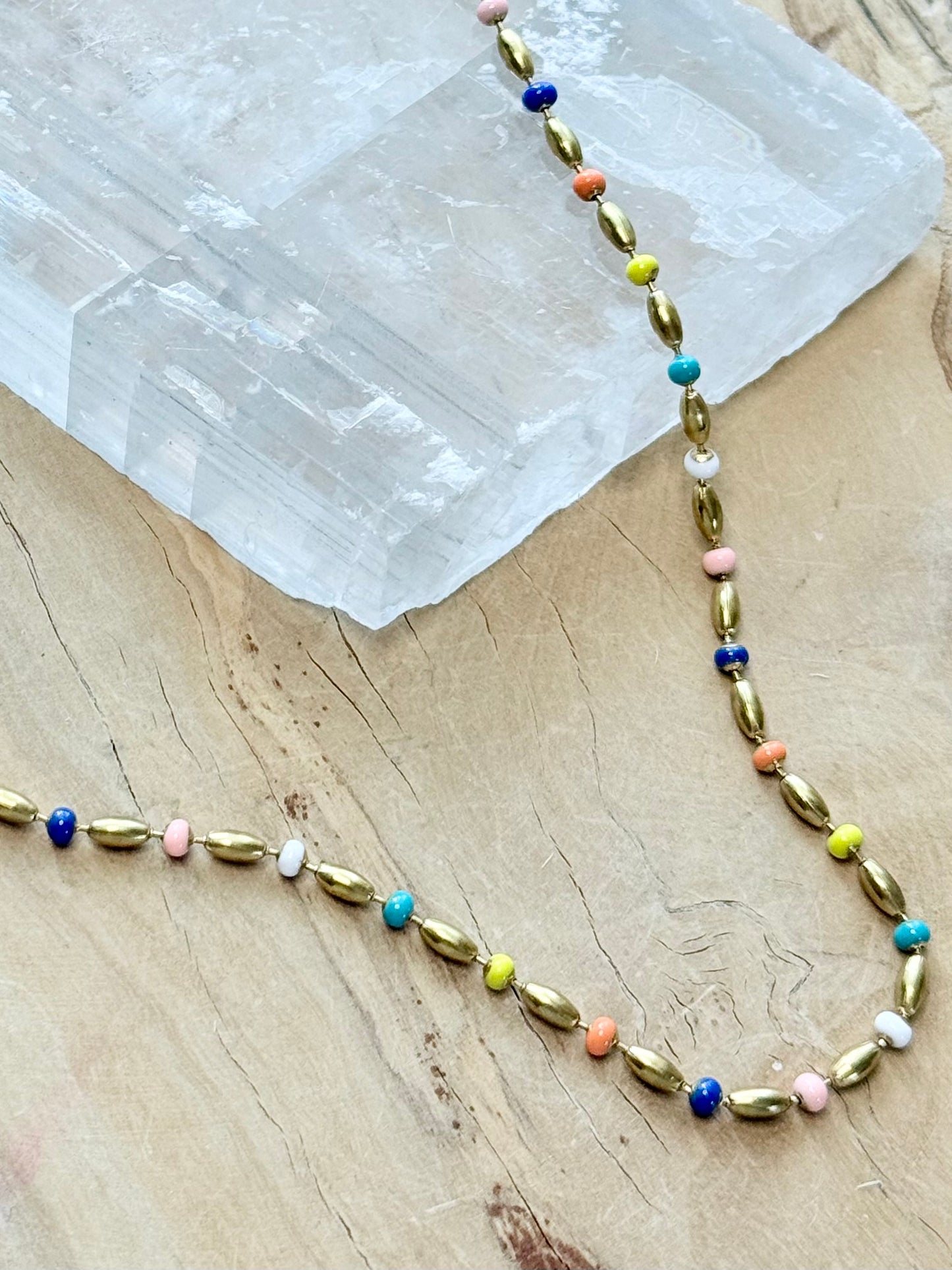 Rainbow + Gold Ball Chain Necklace