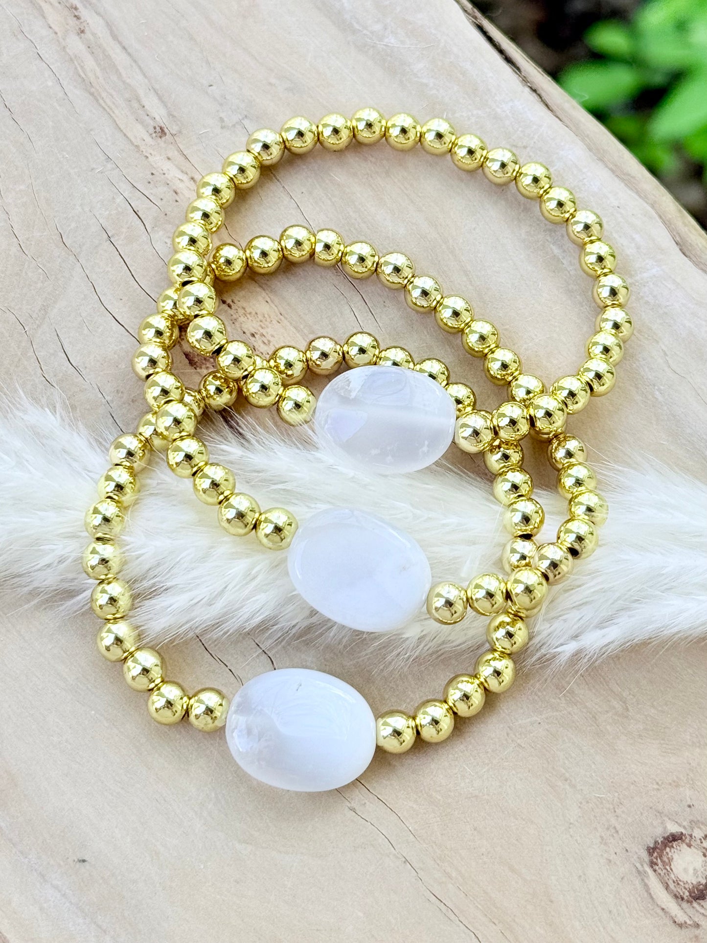 Angel Chalcedony + Gold Beaded Bracelet
