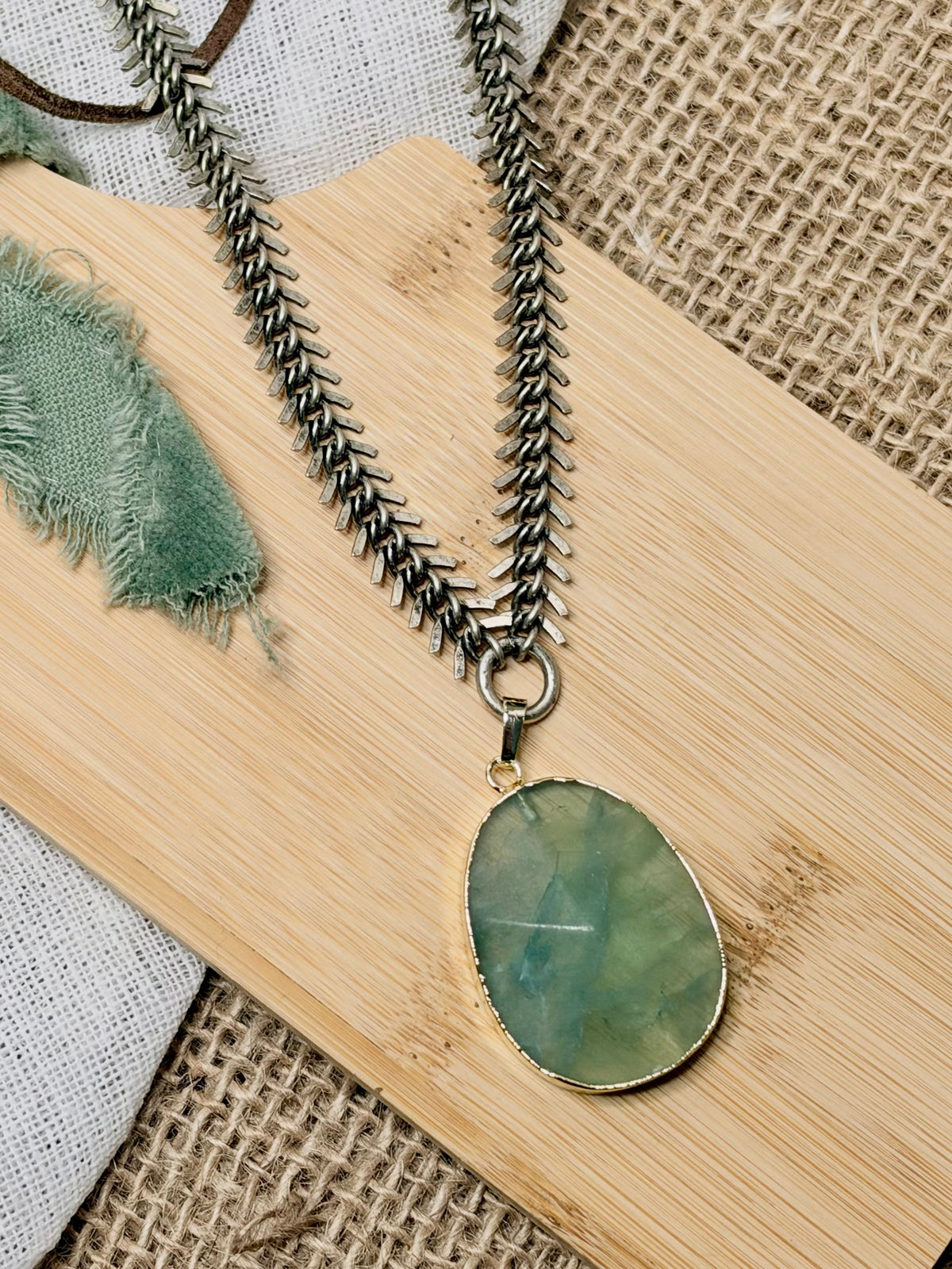 Green Fluorite + Antique Silver Necklace