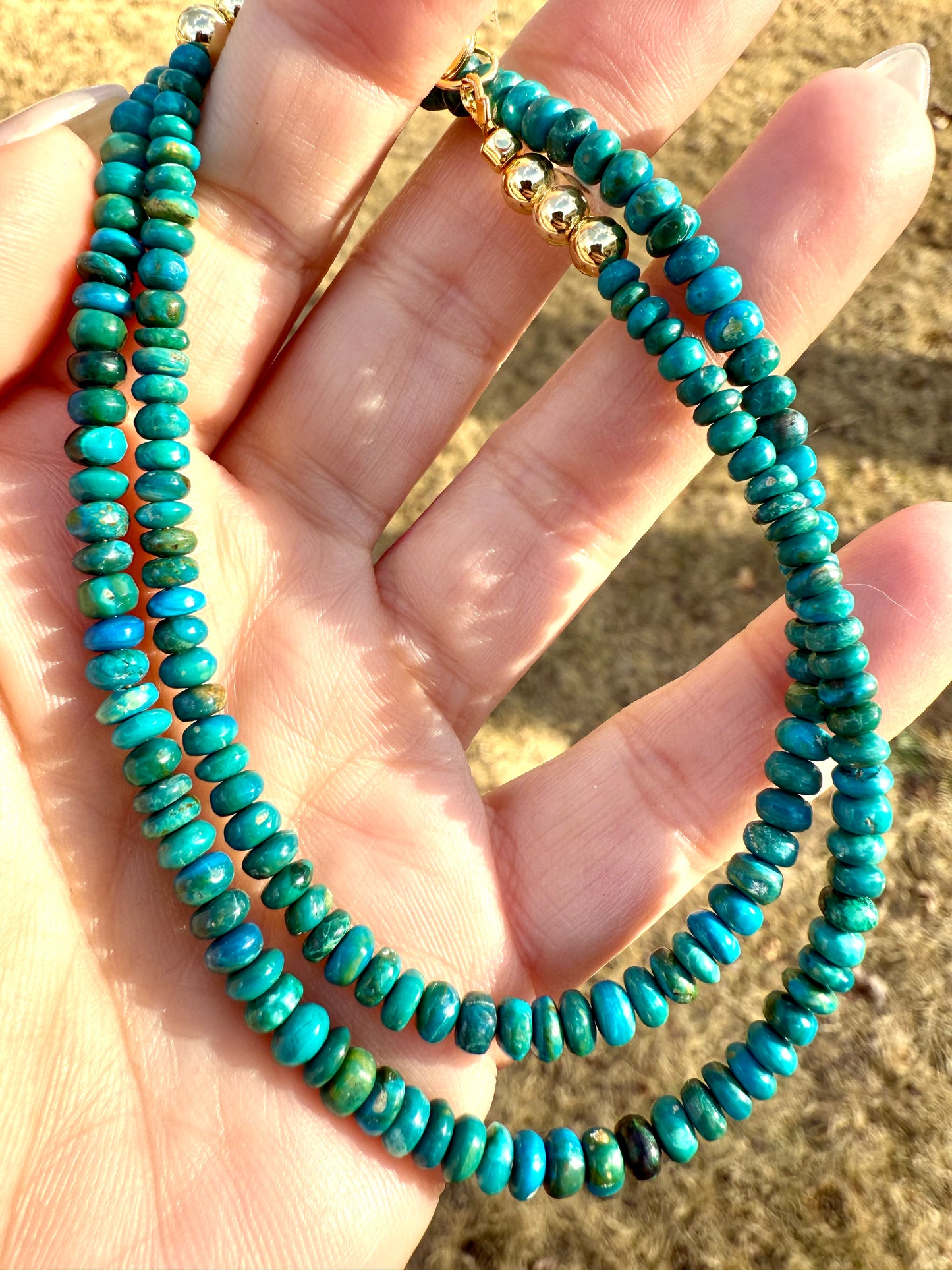 Luxe Blue Opal-Lime + Gold Beaded Necklace