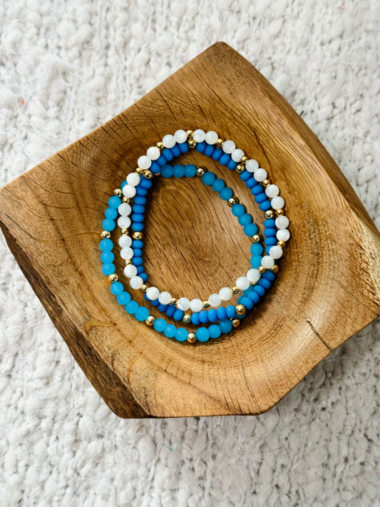 Sea Glass + Mother of Pearl in Gold (3-stack)