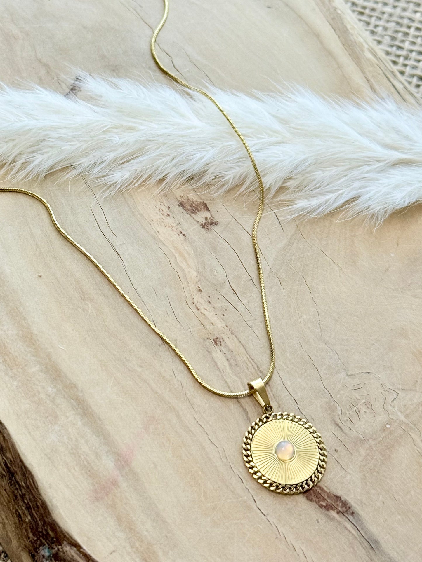 Cat Eye + Gold Sun Pendant Necklace