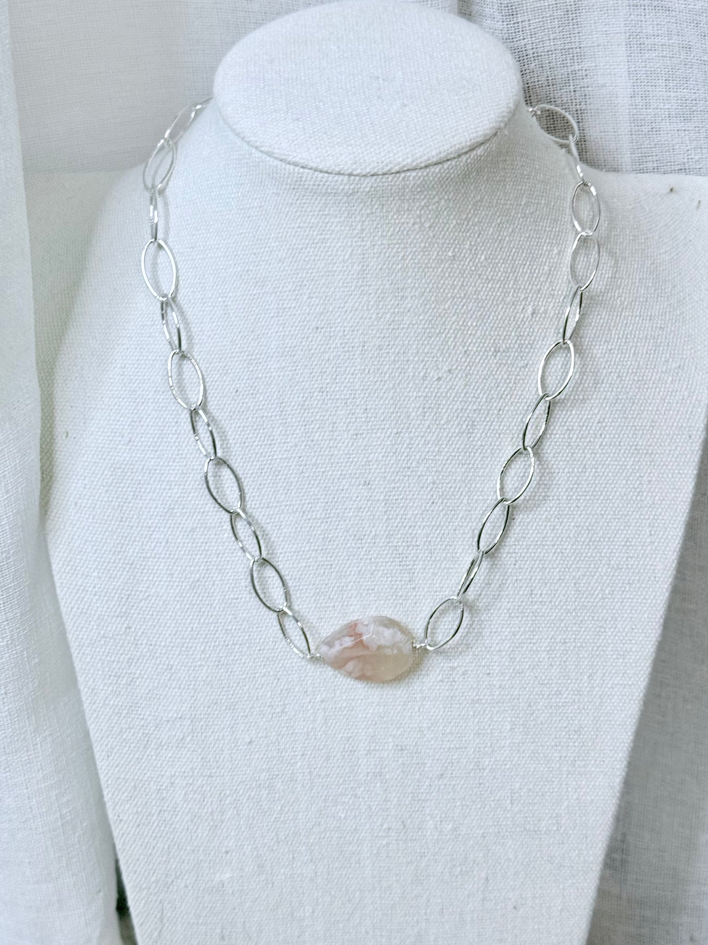 Cherry Blossom Agate + Silver Chunky Necklace