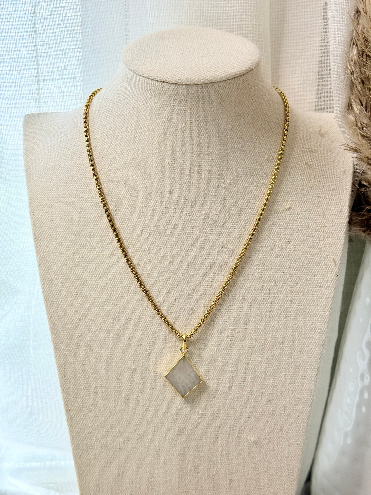 Rainbow Moonstone + Gold Pendant Necklace