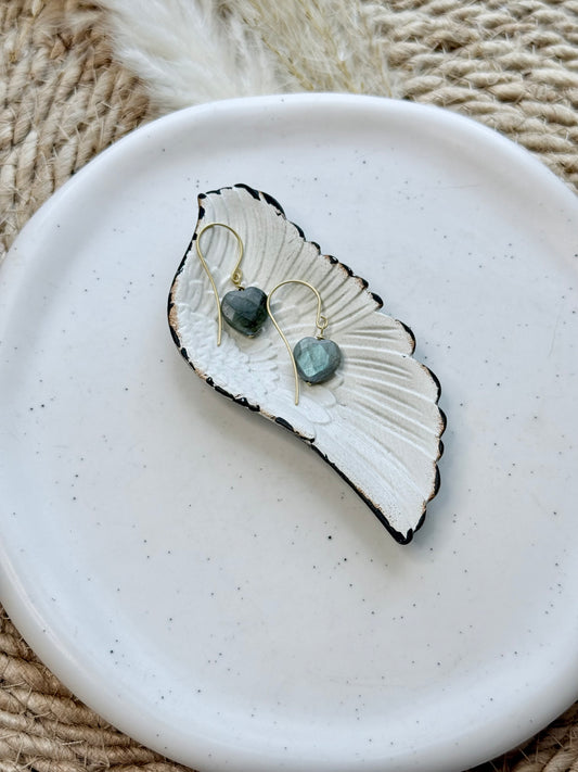 Labradorite + Matte Gold Heart Earrings