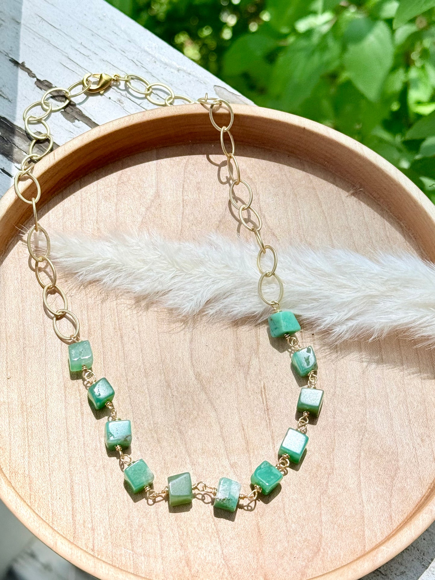 Chrysoprase + Matte Gold Necklace