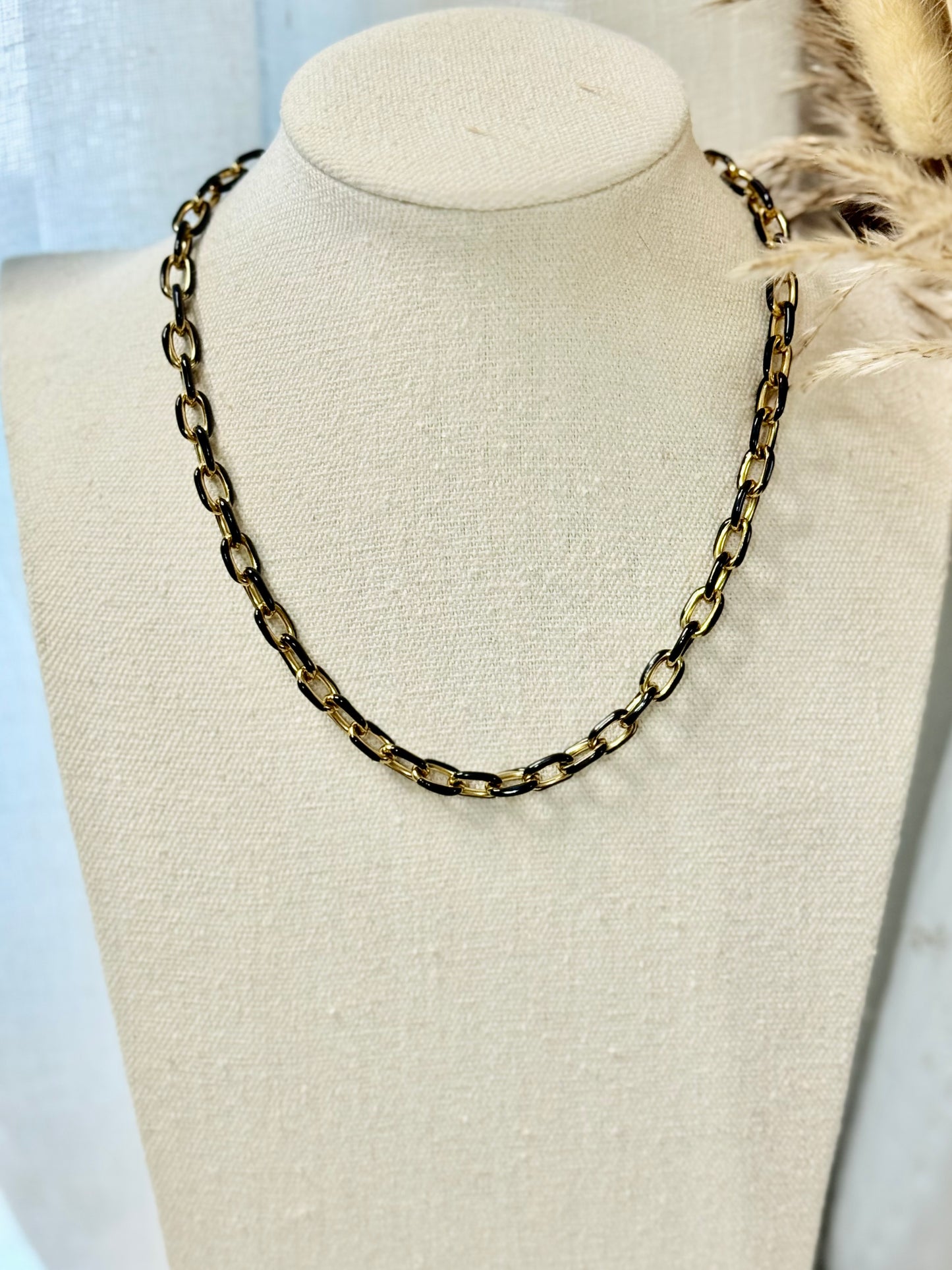 The Monica - Gold Stainless Steel + Black Link Necklace