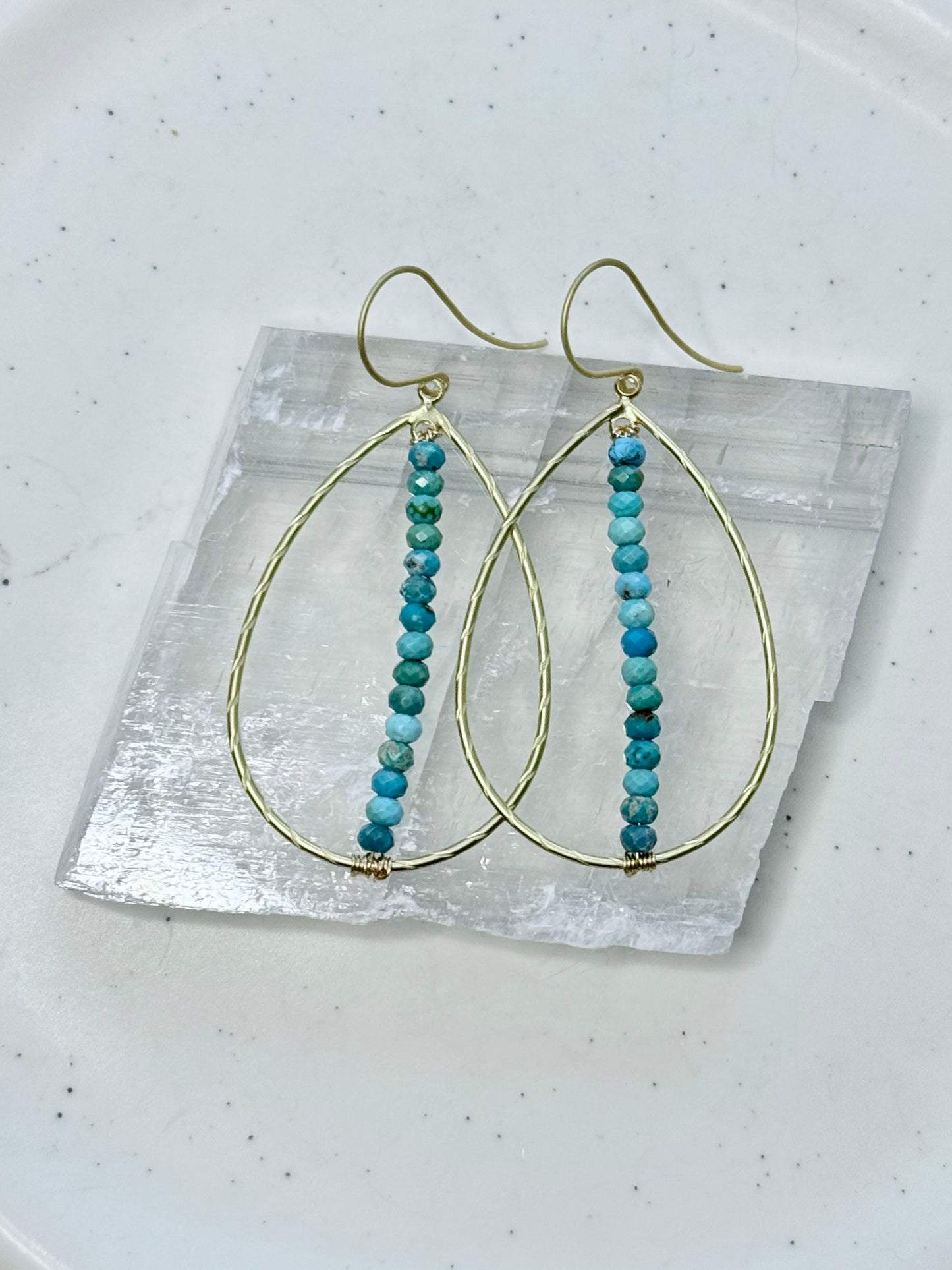 Turquoise + Matte Gold Teardrop Earrings