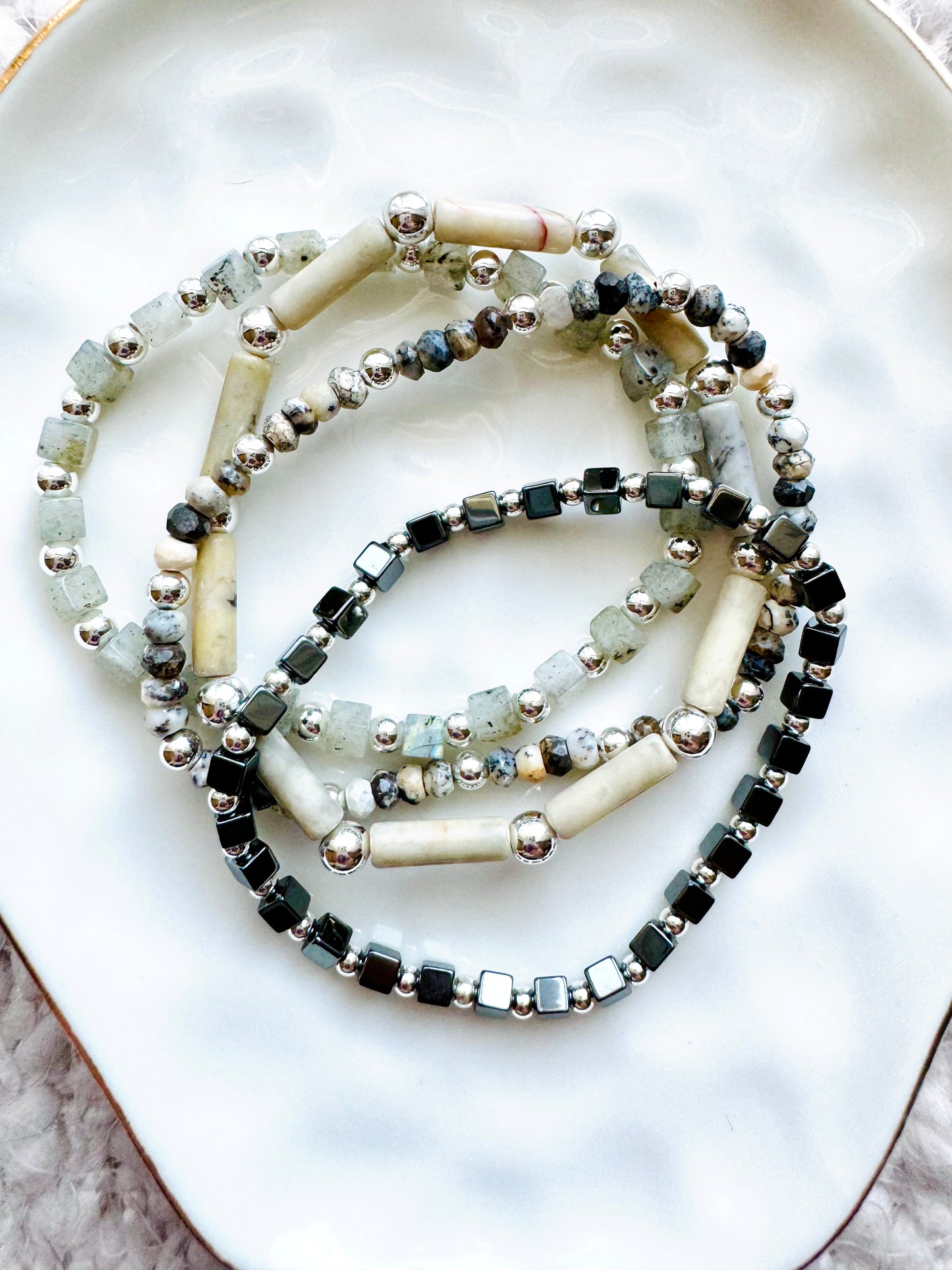 Cream + Grey in Silver (4-stack)