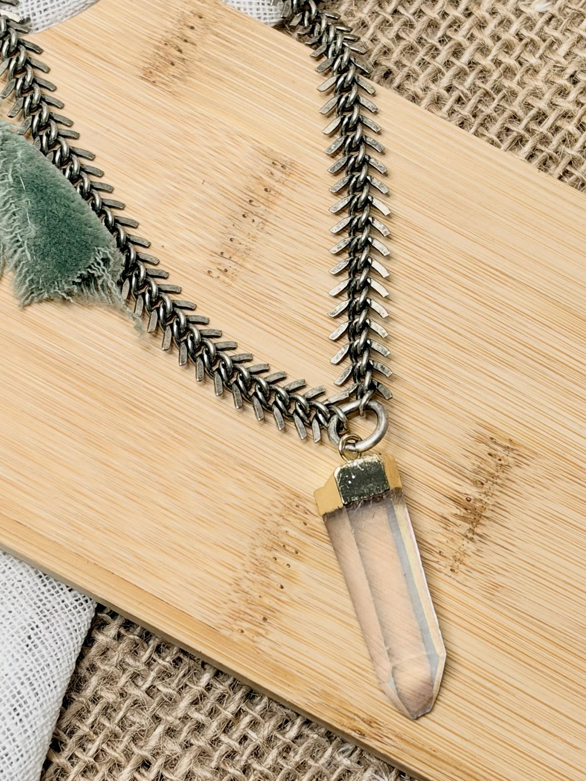 Aura Rose Quartz + Antique Silver Necklace