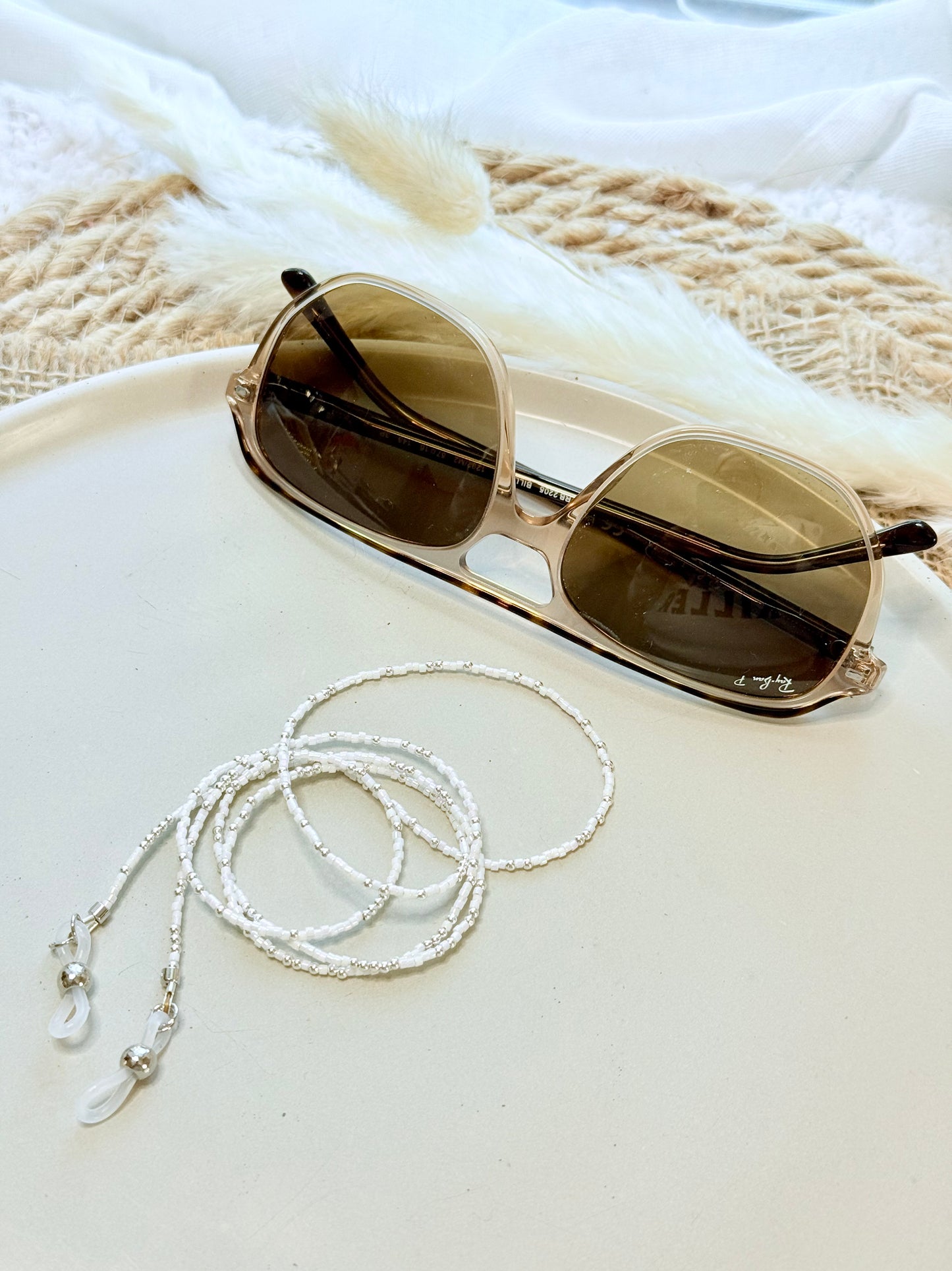 Iridescent Pearl + Silver Glasses Strap