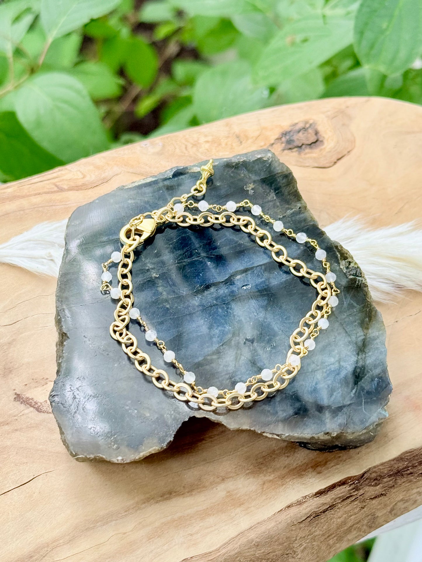 Moonstone + Matte Gold Duet Bracelet