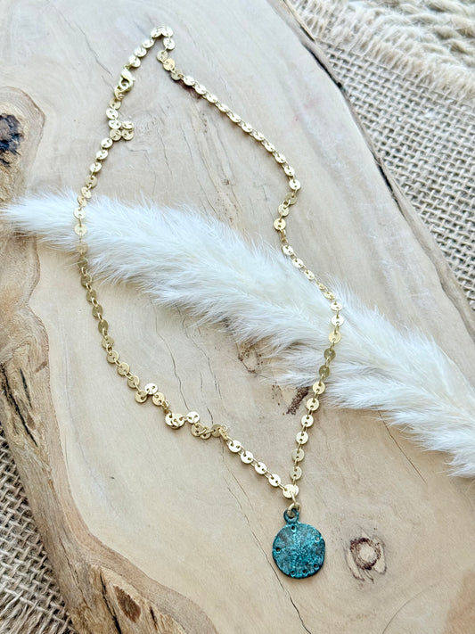 Copper Patina + Matte Gold Mini Sand Dollar Necklace