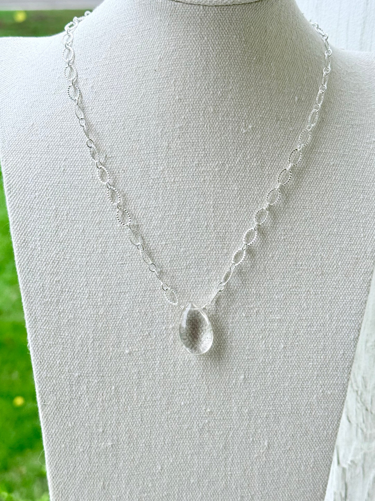 Clear Quartz + Textured Silver Necklace