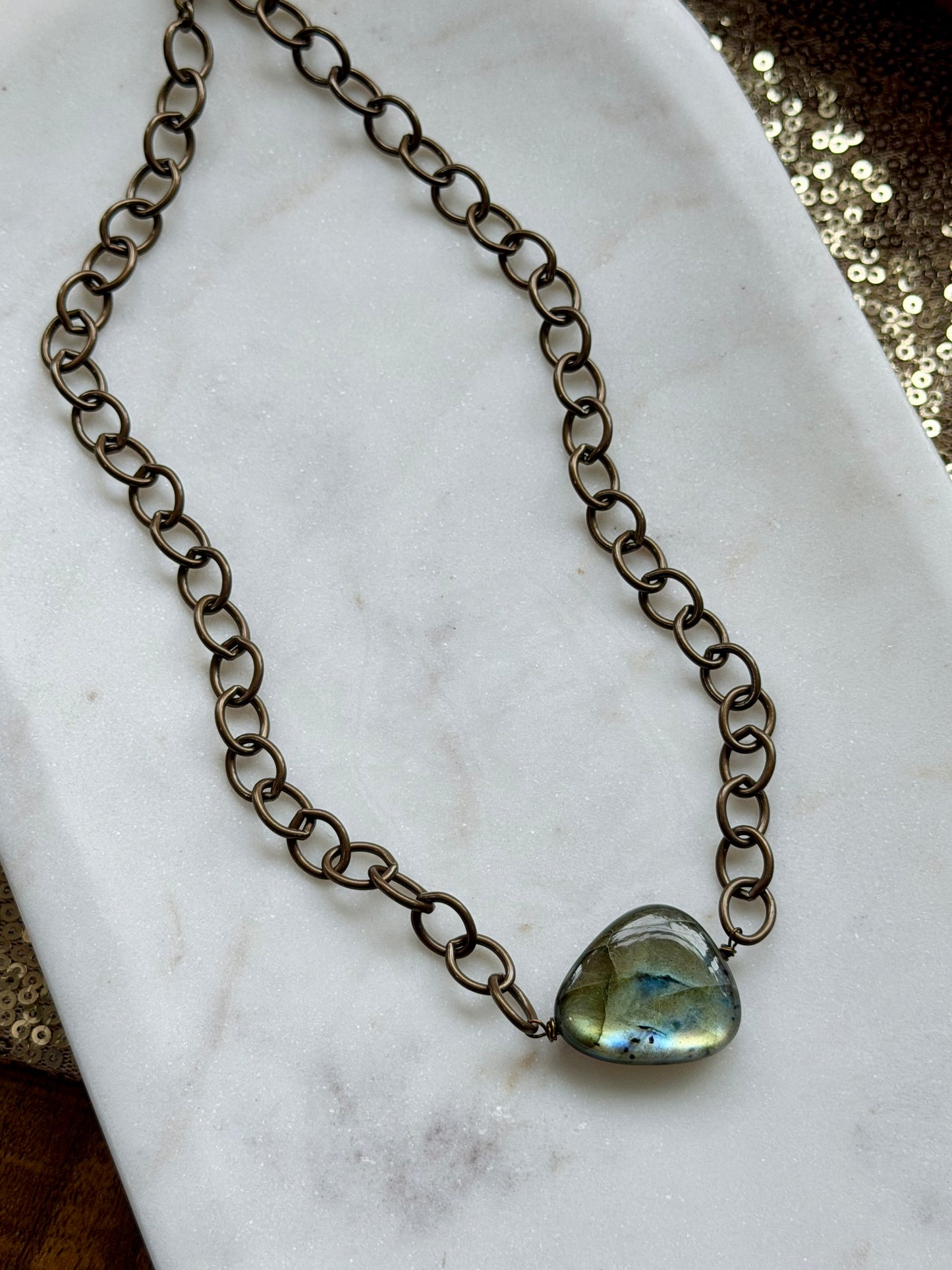 Labradorite + Antique Bronze Necklace