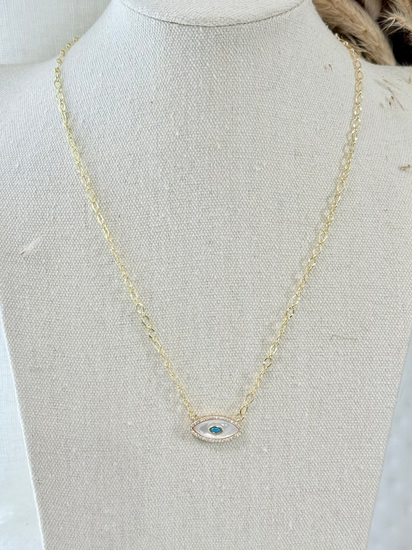 Mother of Pearl + Gold Evil Eye Necklace