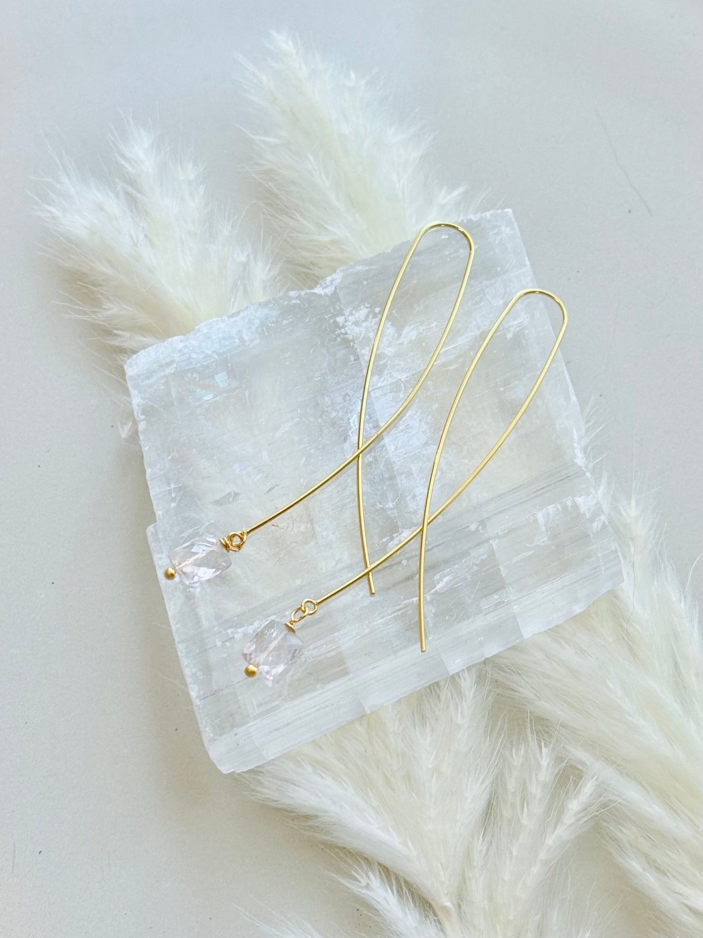 Pink Amethyst + Gold Twister Threader Earrings