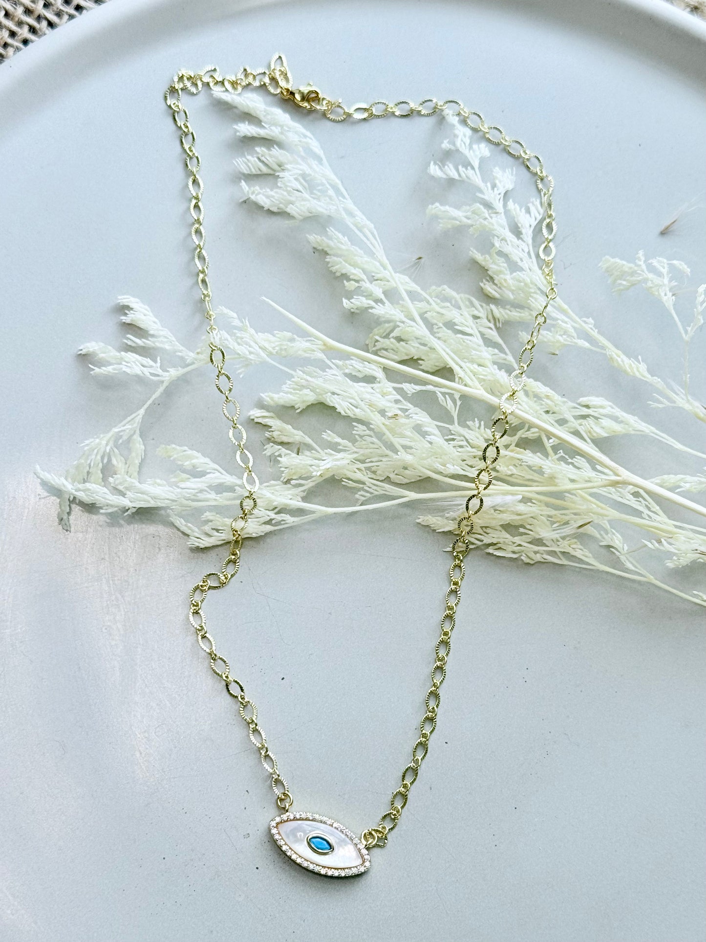 Mother of Pearl + Gold Evil Eye Necklace