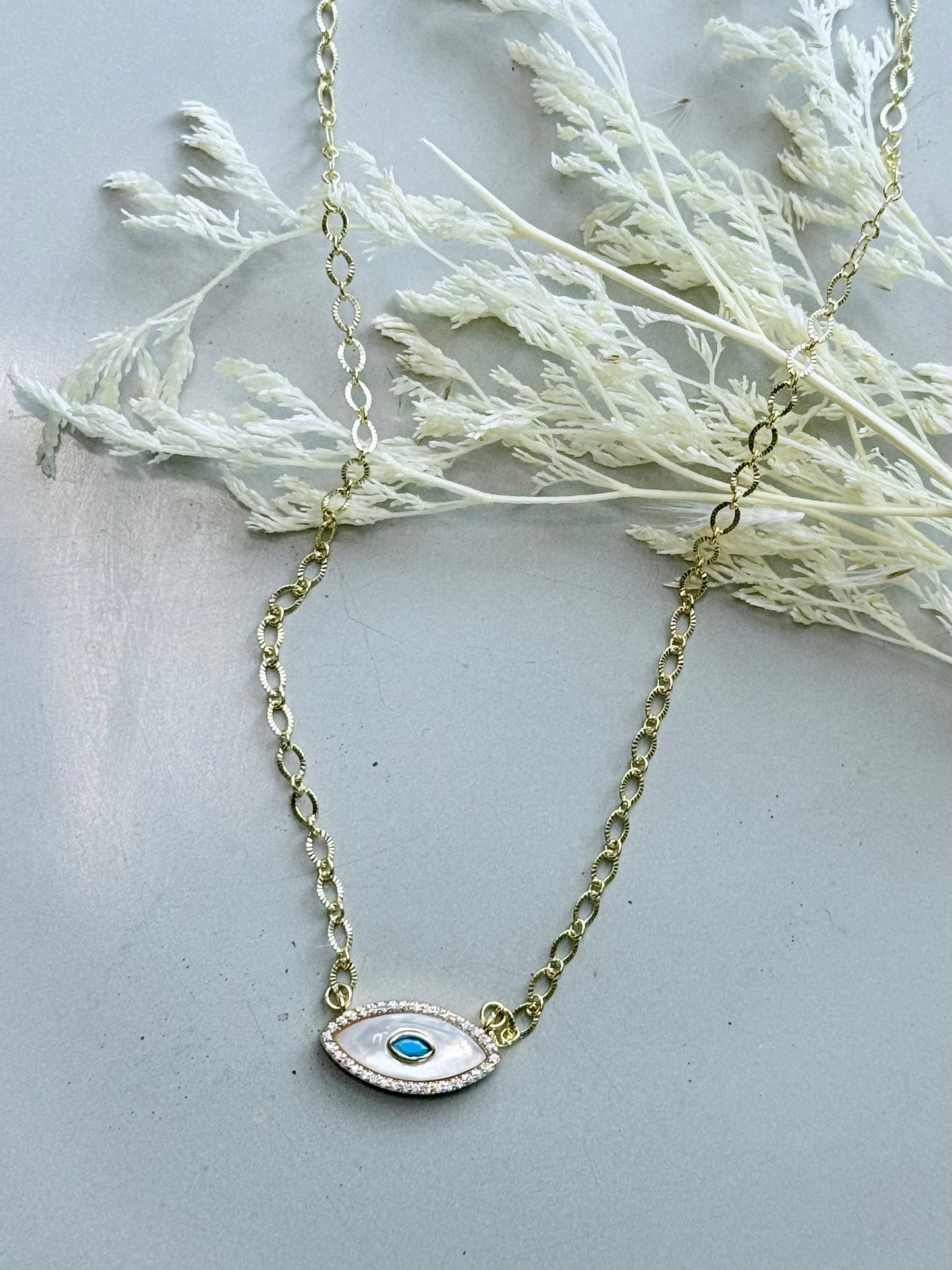 Mother of Pearl + Gold Evil Eye Necklace