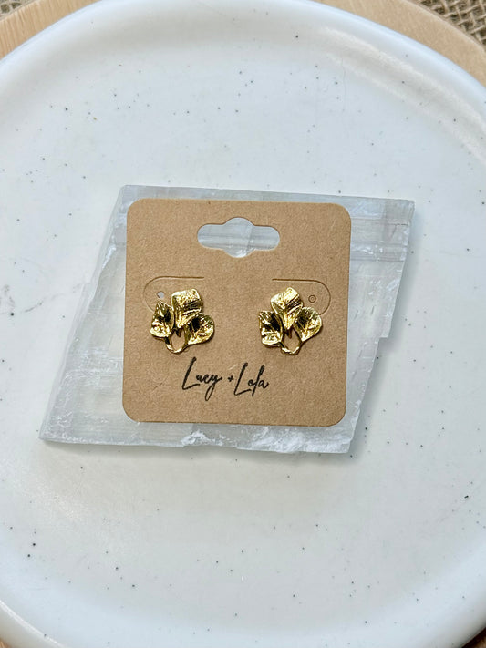 Gold Trio of Leaves Mini Stud Earrings