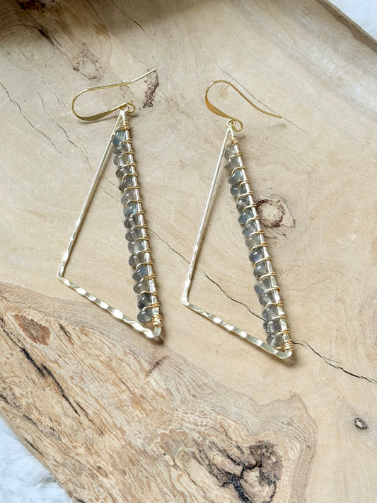 High-Grade Labradorite + Gold Large Triangle Earrings