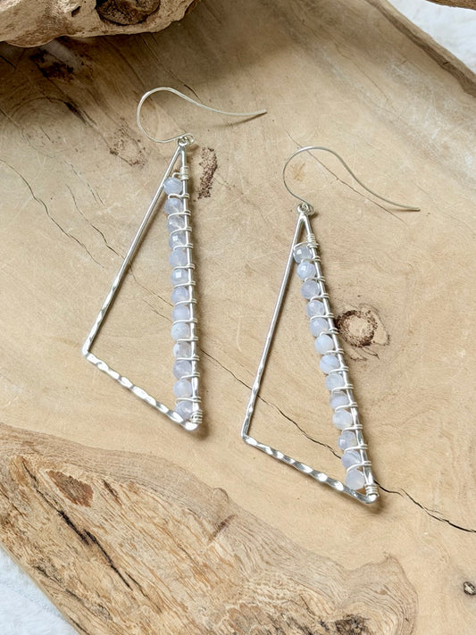 Blue Lace Agate + Silver Large Triangle Earrings