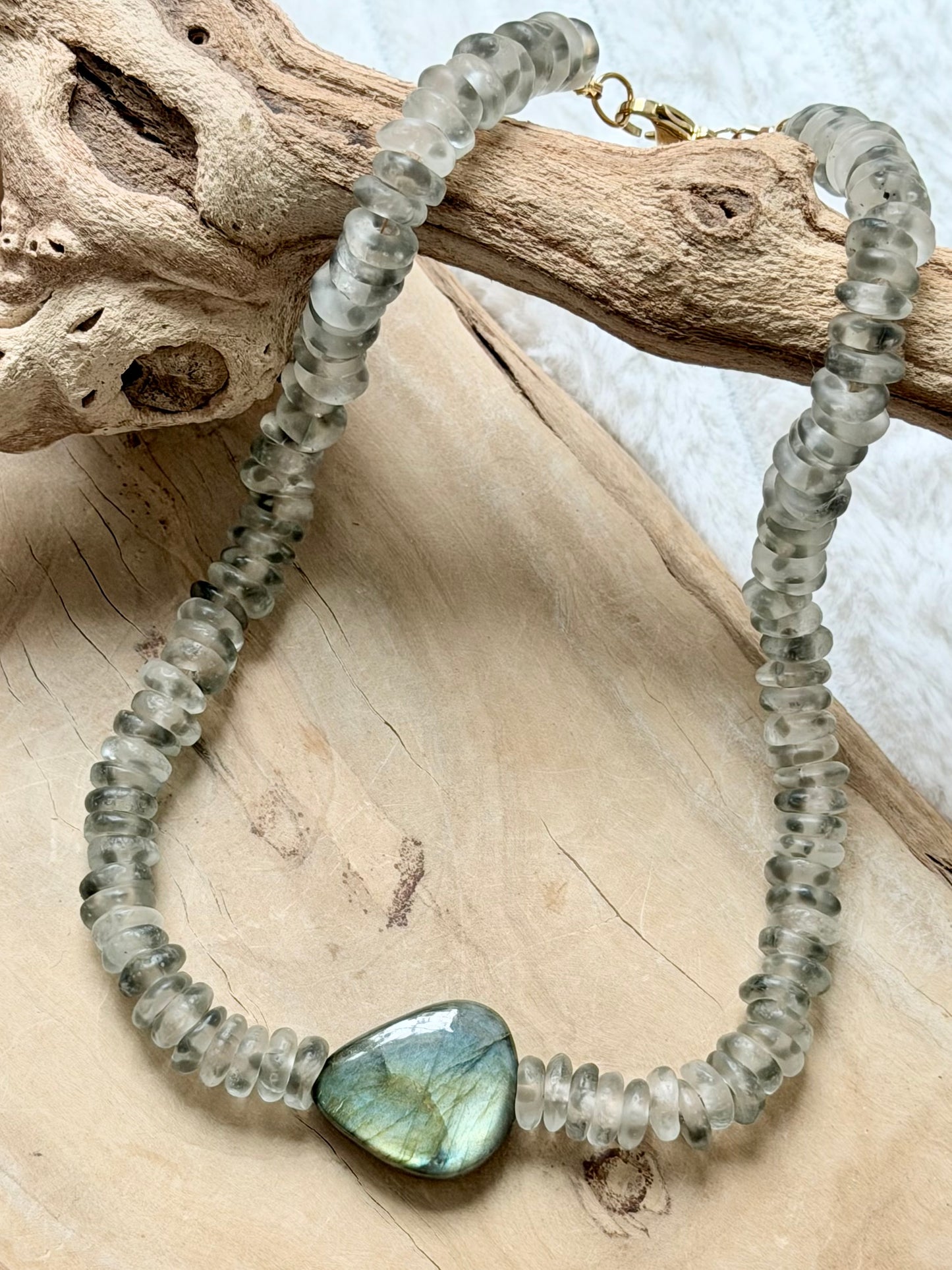 Labradorite + African Glass Chunky Necklace